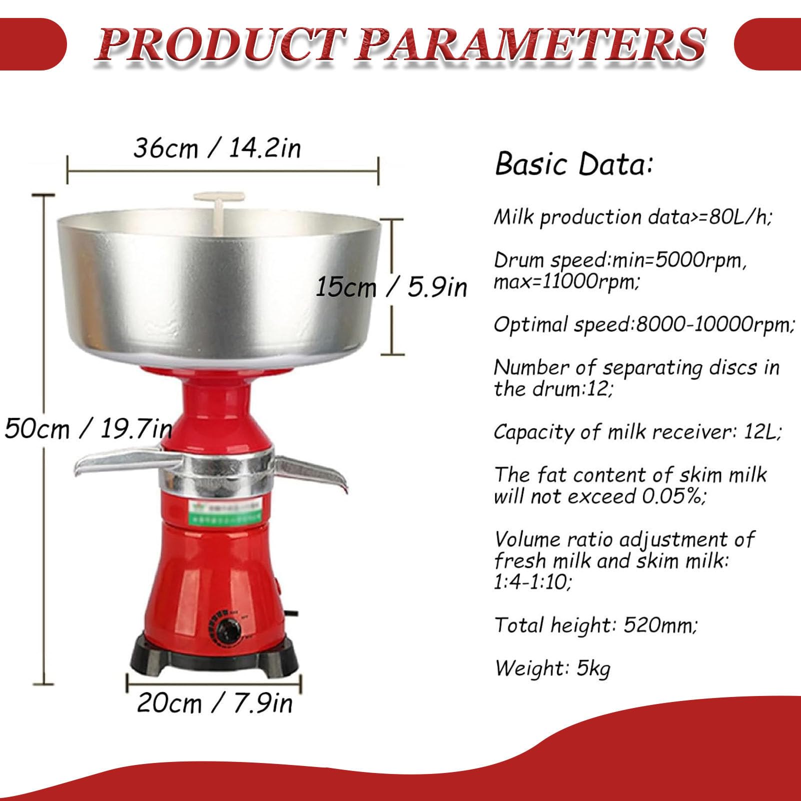 Separatore per latte e panna da 21 gal/h, per latte fresco di capra e mucca, ciotola in acciaio inox, separatore centrifugo per frappè ed estrazione panna