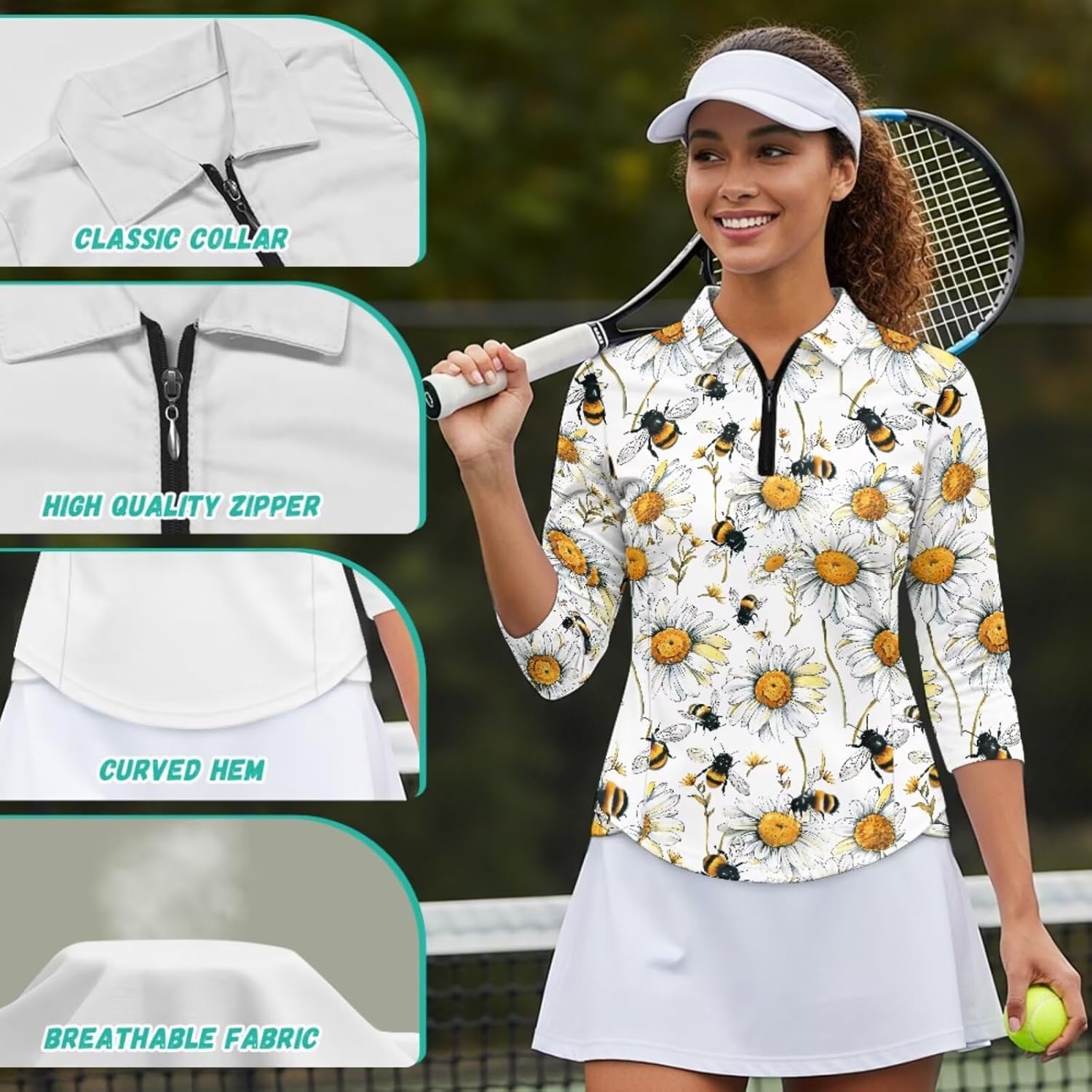Boatee Women's Golf Shirt and Sun Visor Hat Set Adjustable Fashion Baseball Golf Cap Women Workout Tops Keep Cool