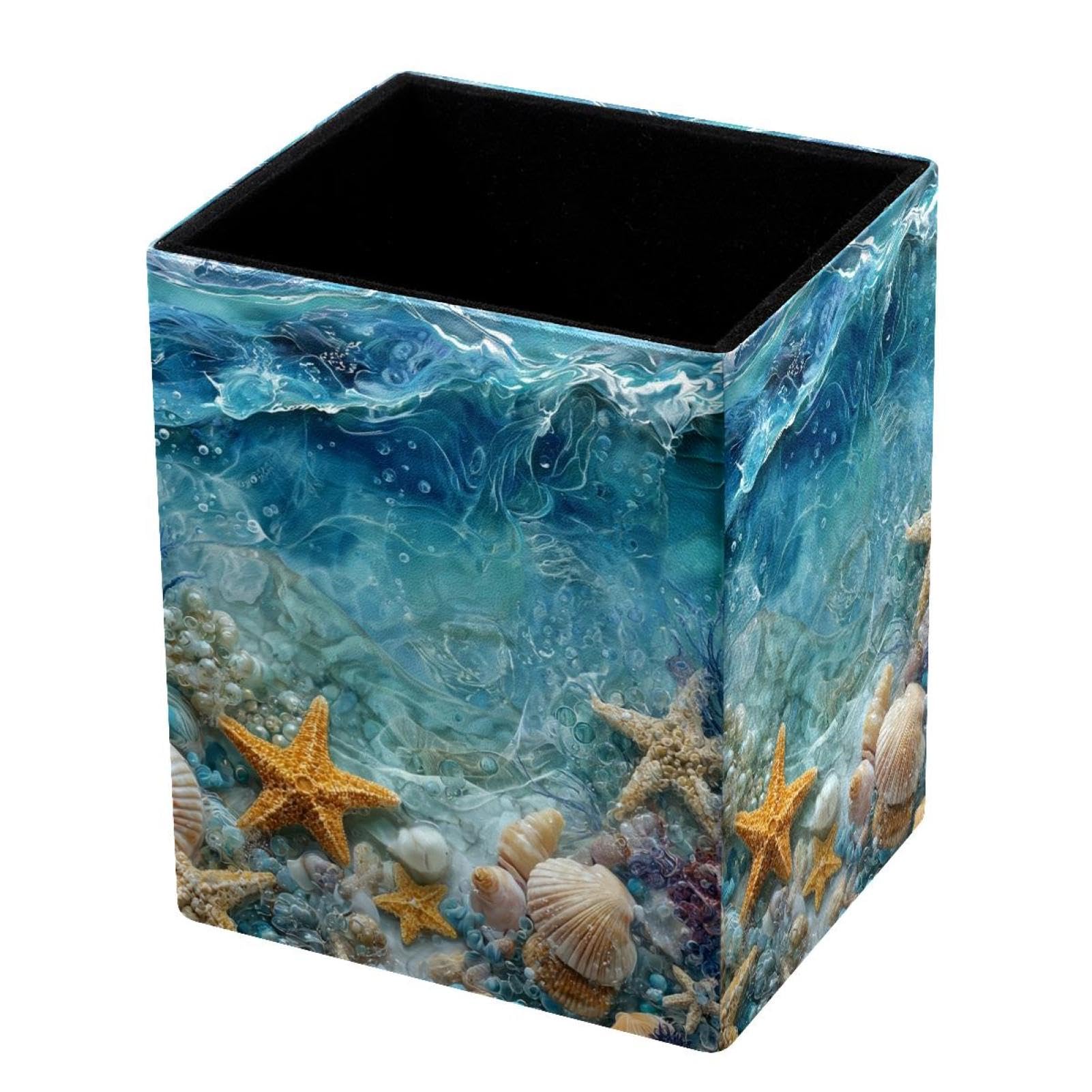 VAPOKF Pencil Holders for Desk, Starfish Underwater Printed Pen Holders Pen Pot Makeup Brushes Storage Desktop Stationery Supplies Organiser for Home Office