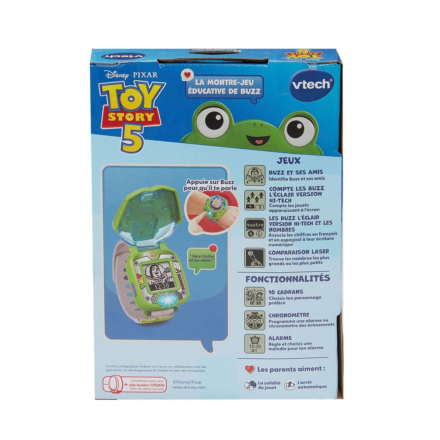 VTech - Toy Story 5, La Montre-Jeu Éducative de Buzz - Montre Toy Story avec Écran Animé, Bracelet Réglable, 10 Cadrans, 4 Jeux - Buzz l'Éclair Parlant - Cadeau Enfant Dès 3 Ans - Contenu en Français