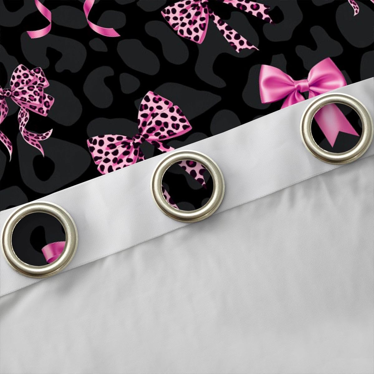 Feelyou Girls Bowknot Curtains for Bedroom Living Room Pink Leopard Print Blackout Shades Coquette Aesthetic Room Darkening Curtain Window Treatments, 2 Panels 38 x 45 Inch Decor image 5