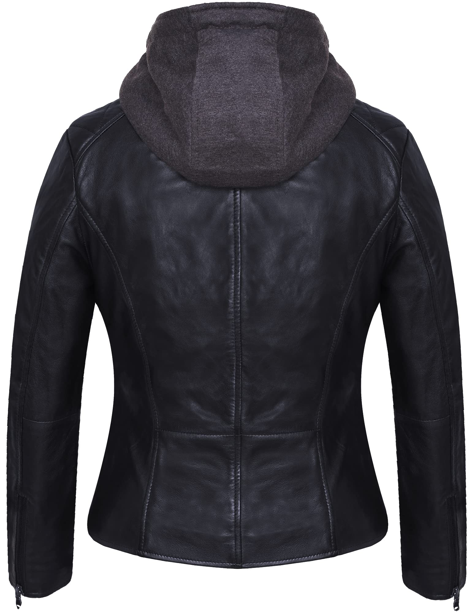 Damen Lederjacke Olena mit abnehmbarer Kapuze - Echtleder Bikerjacke Damen aus feinstem Lammnappa Leder im Biker