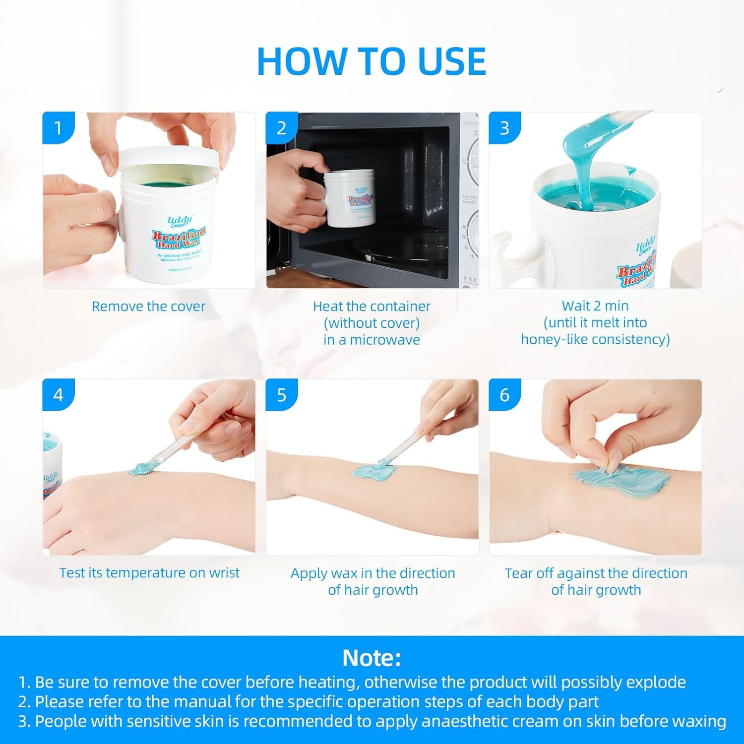 Step-by-step guide for using the waxing kit