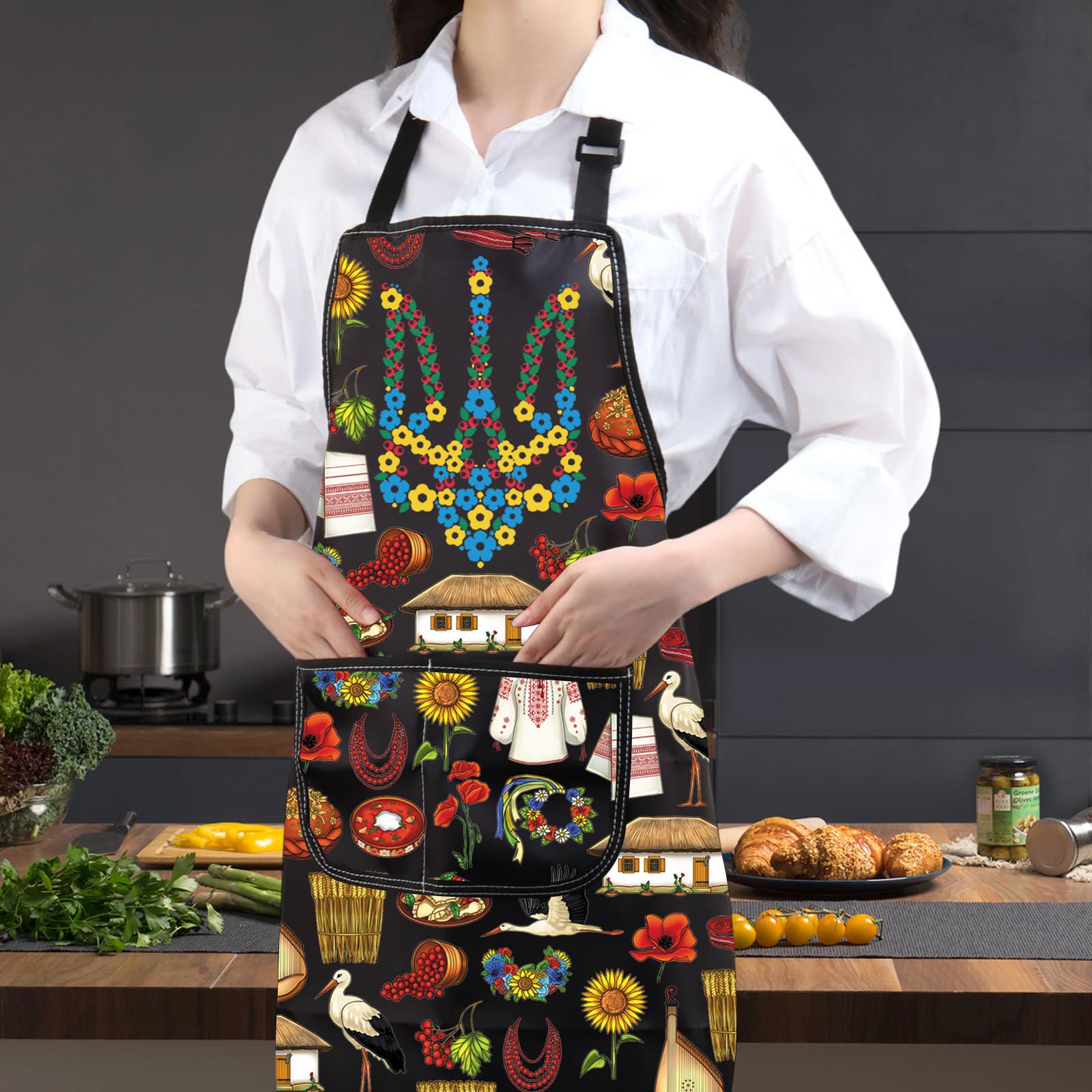 JXGZSO Ukraine Kitchen Apron Ukraine Lover Gift Ukraine Souvenir Gift Kyiv Trip Lover Gift Ukrainian Apron