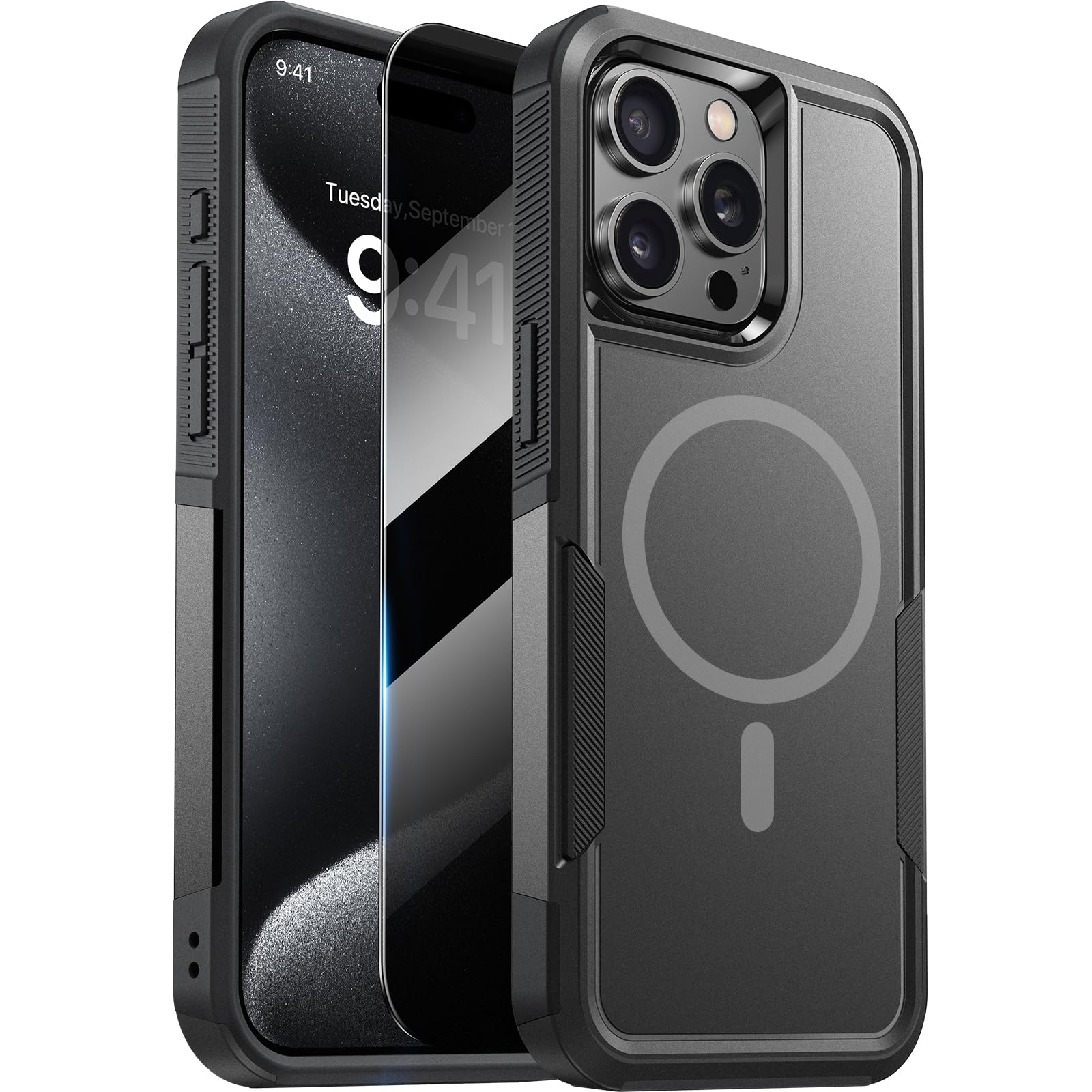 DiaclaraMagnetic for iPhone 15 Pro Max Case, [with Privacy Screen Protector] [Anti Spy] [Military Grade Drop Protection] Heavy Duty Full-Body Shockproof Phone Case, Black