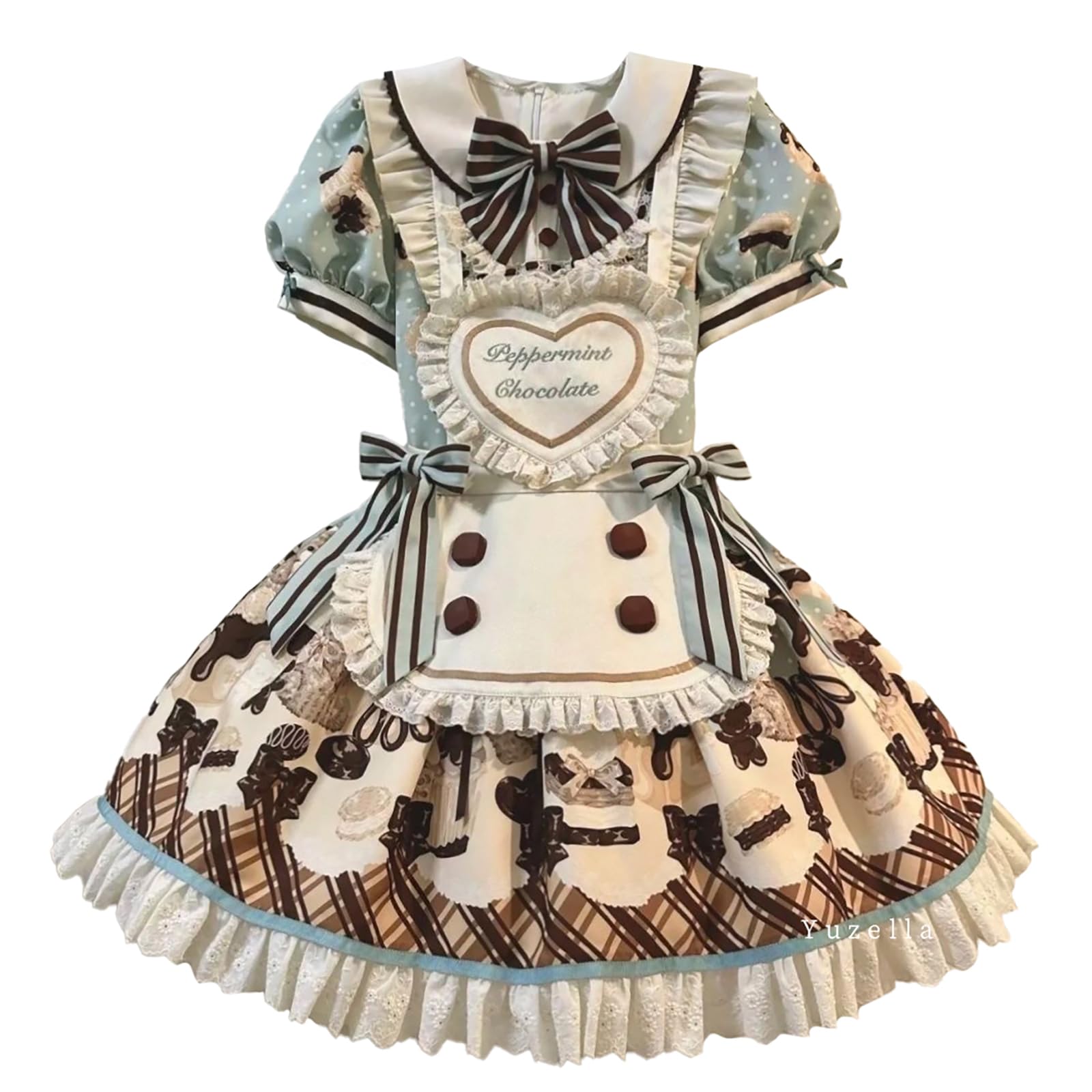 Amazon.co.jp: [Yuzella] スイーツ柄 メイド服 ワンピース エプロン 2