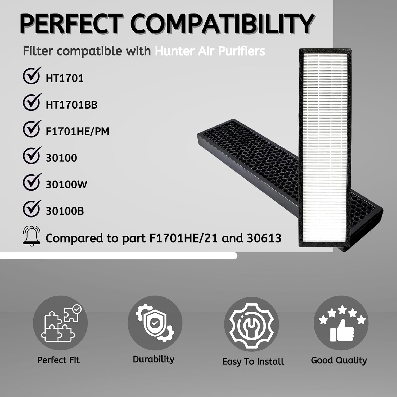Nispira F1701HE 30613 True HEPA Replacement Filter Compatible with Hunter F1701HE/2 Fits HT1701 HT1701BB F1701HE/PM 30100 30100B 30100W Air Purifiers. 1 Pack - Image 3
