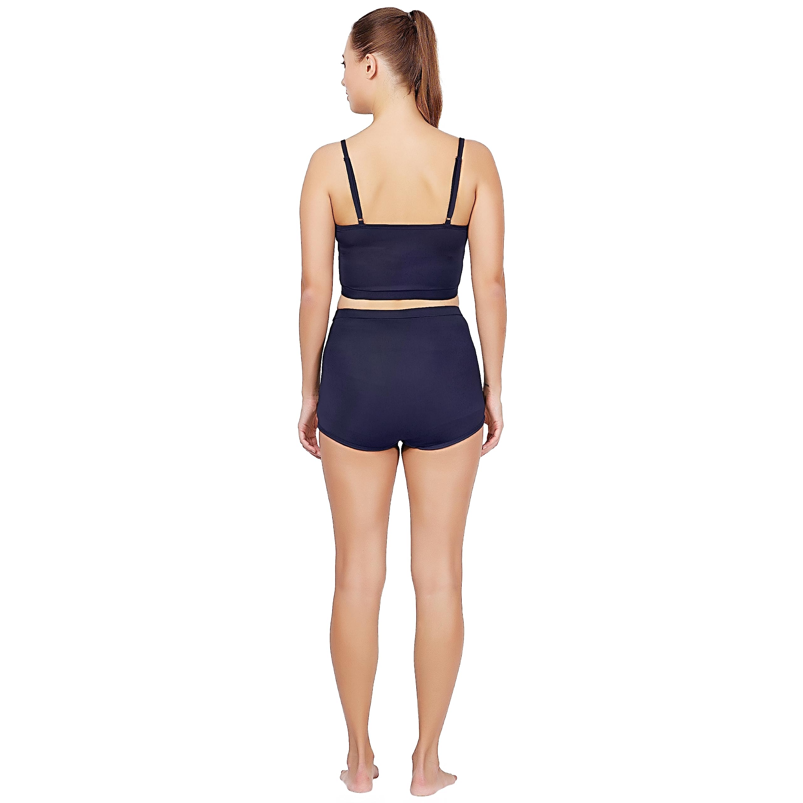 WAVEMAX Two Piece Swim Wear/Swim Suit with navy Blue Colour Padded Crop Top and Black Short for Women and Girls (80% Nylon 20% Spandex) (Comfort Fit) (XX-Large, Navy Blue) 3