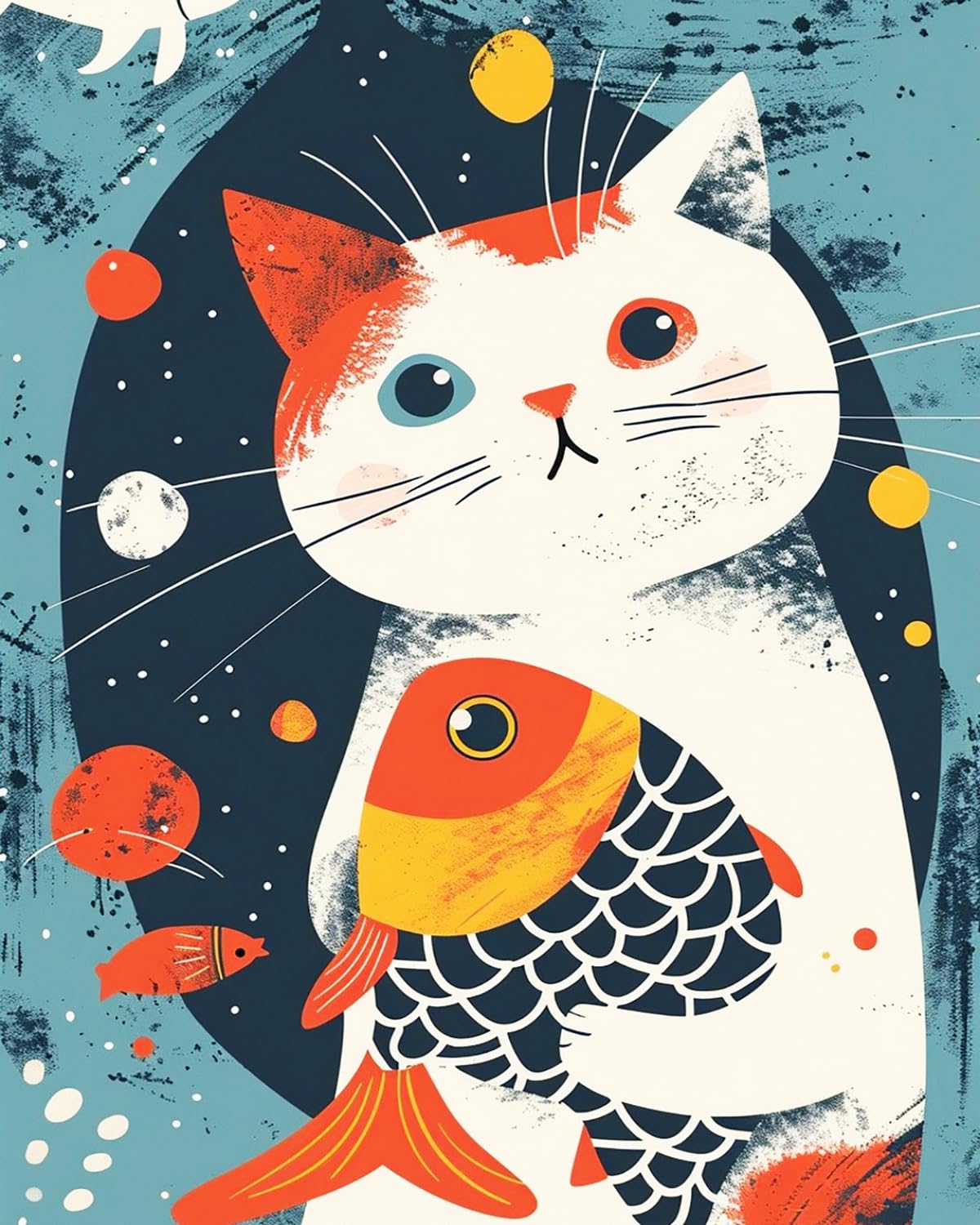 Liubaishi Multicolour Paint By Numbers For Adults, Kitten Holding A Fish, 40X50 Cm Acrylic Canvas Painting Kit With 3 Brushes