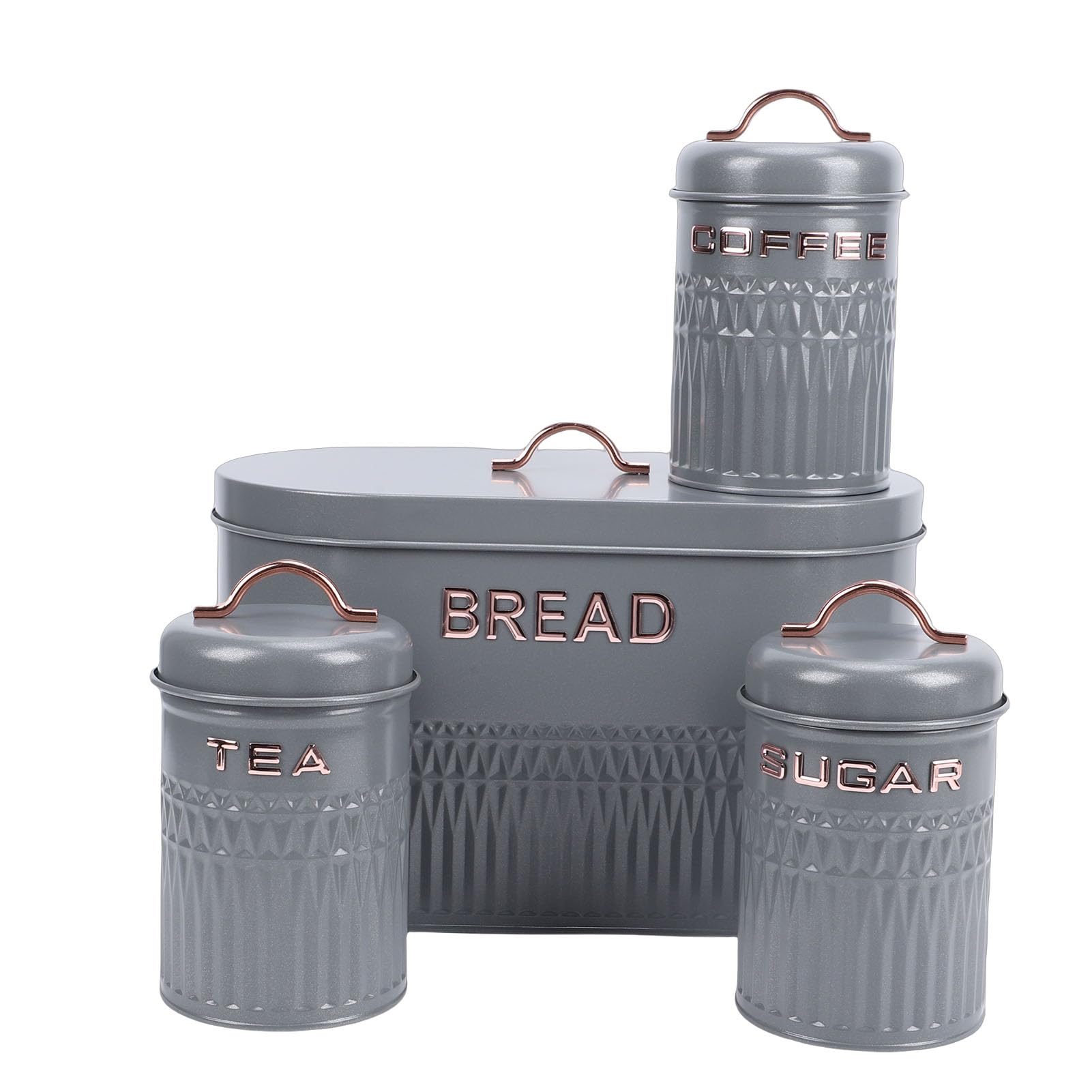 Juego de Caja y Bote de Pan de Metal Contenedores de Almacenamiento Duraderos para Cocina Café Té Botes Etiquetados con Azúcar para Organización Diseño Compacto que Ahorra Espacio para (Gris)