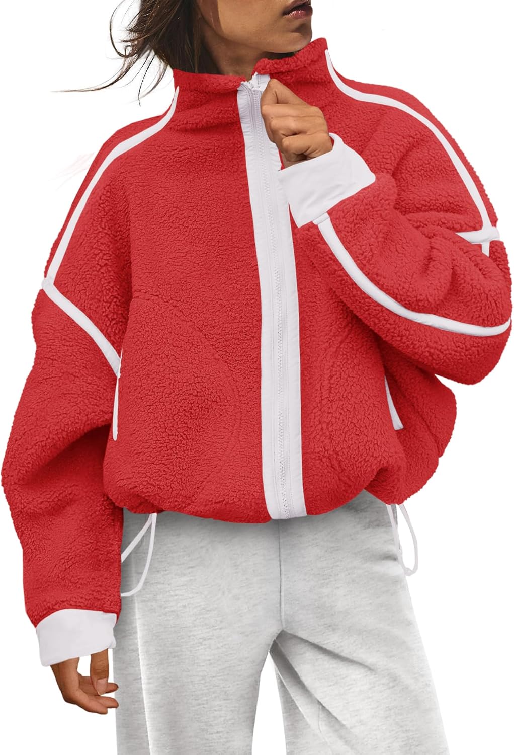 ReachMe Womens Fleece Jacket Zip Up Sherpa Jackets Striped Sweatshirt 2025 Winter Coats Warm Fuzzy Pullover