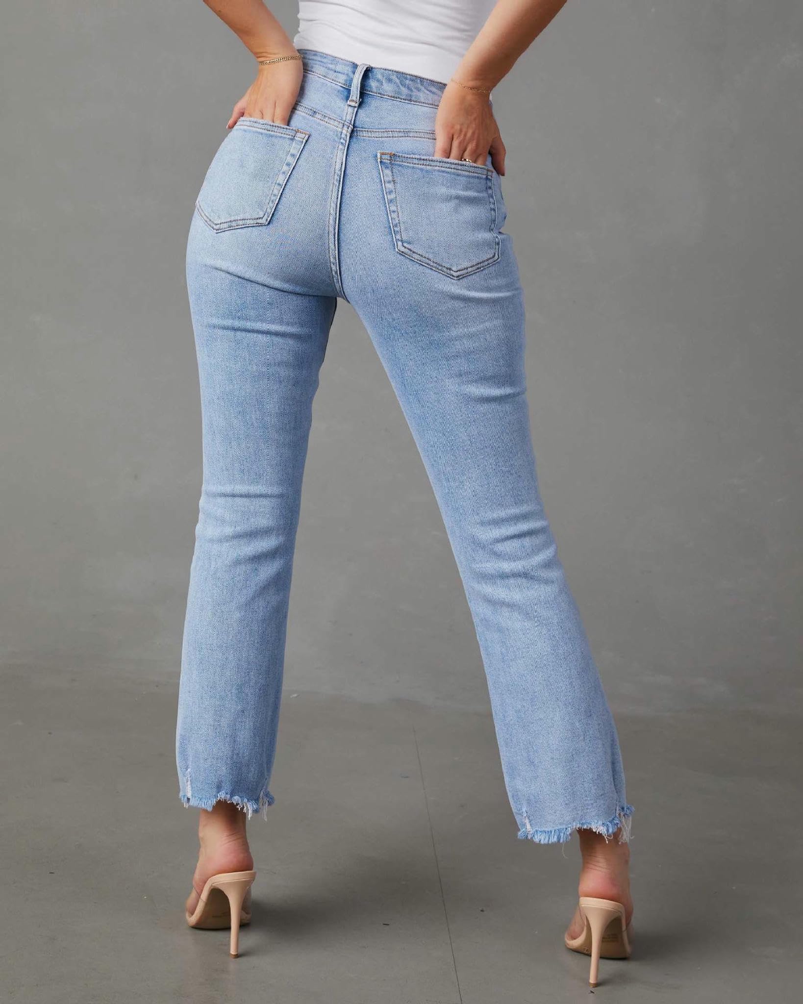 Jeans da Donna Design Obliquo alla Moda Femminile Elastico Temperamento Dritto per Pendolarismo Lavati-Azzurro-XL