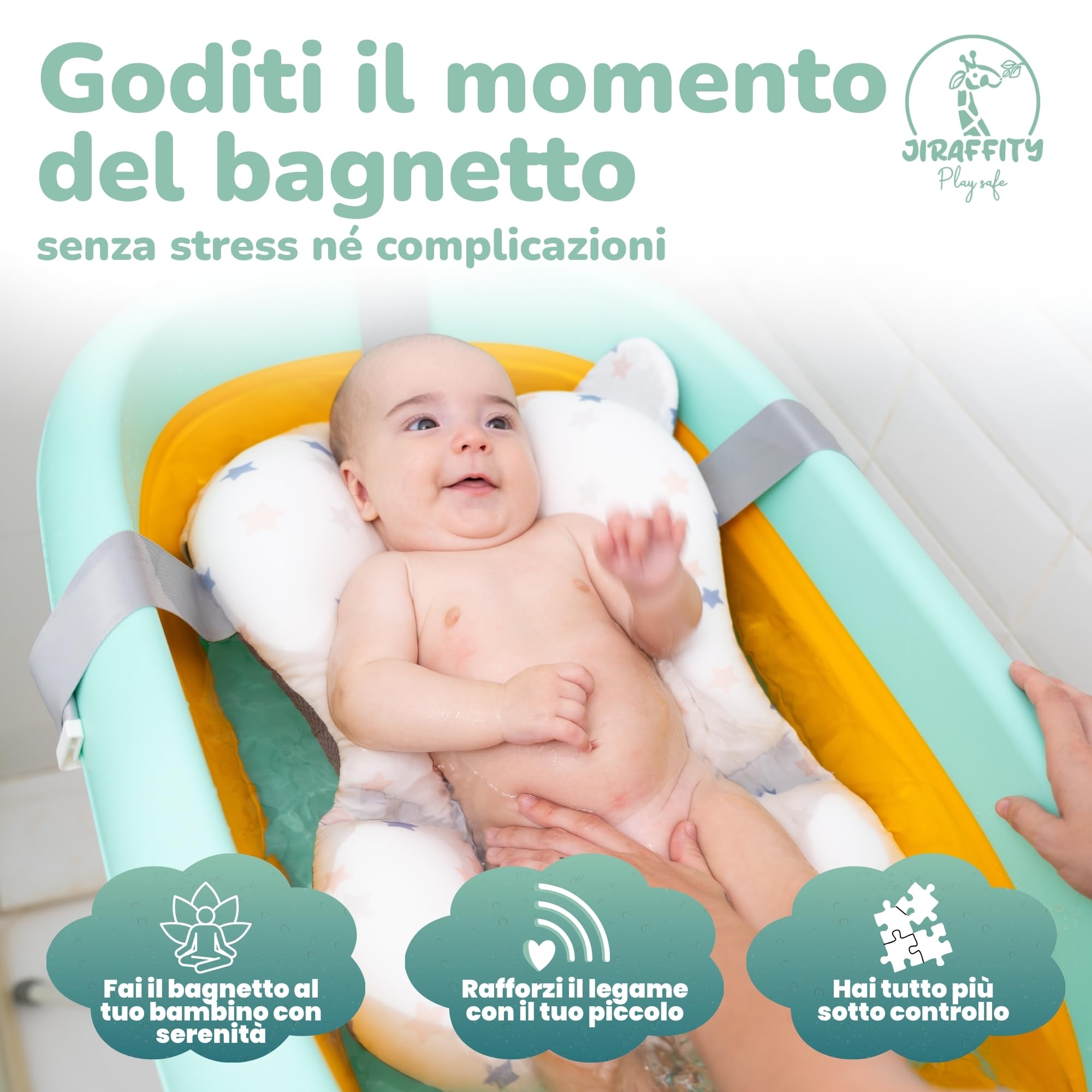 Vaschetta bagnetto neonato pieghevole con supporto – vasca pieghevole per neonati 0–3 anni con cuscino ergonomico, tappo termosensibile e accessori – facile da trasportare e riporre