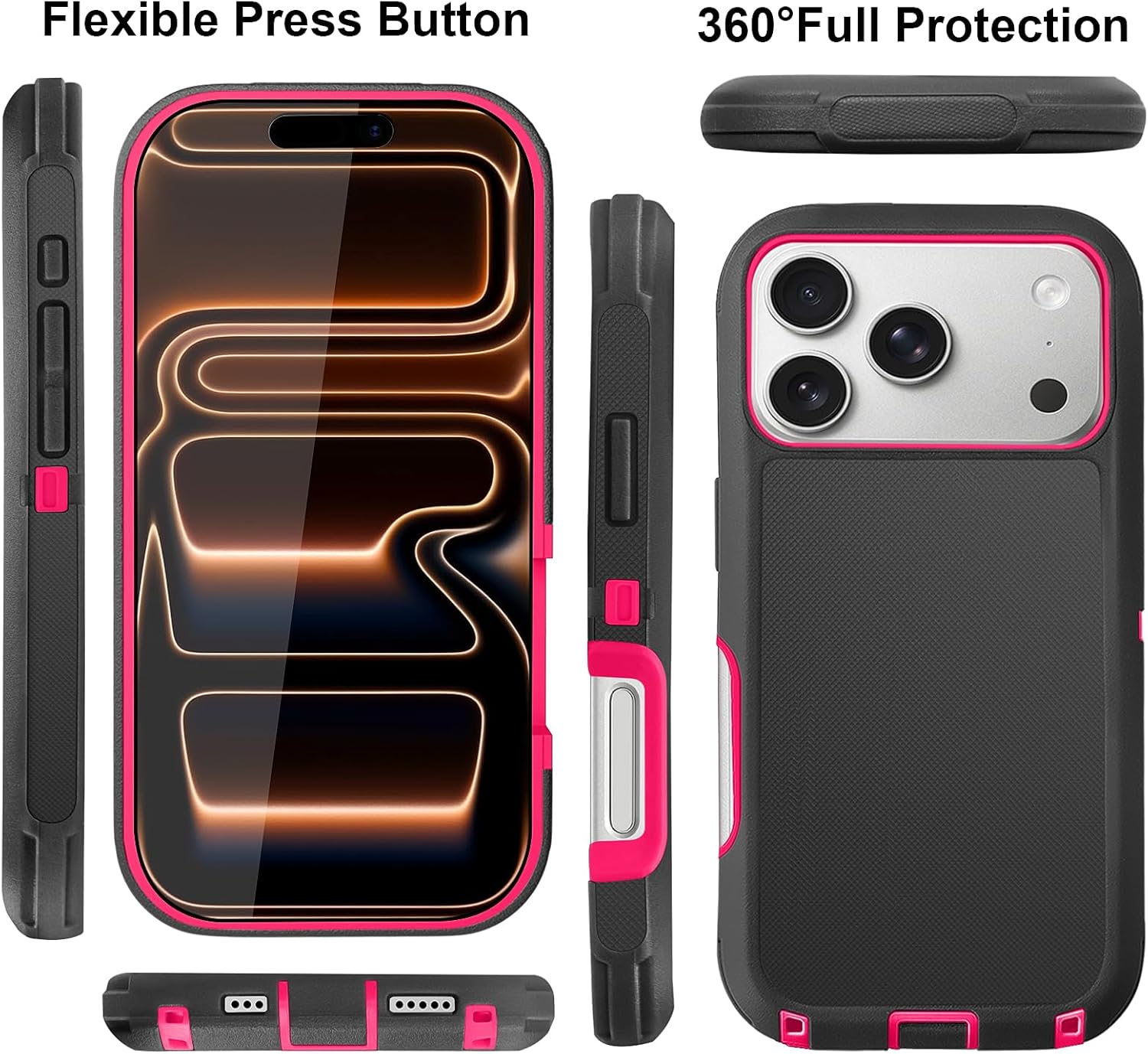 for iPhone 17 Pro Max Case (6.9"), with Belt Clip Holster and 2 Screen Protector+2 Camera Lens,Tough Durable,Military- Grade Shockproof Drop Protection,Heavy Duty Cover-BlackRose