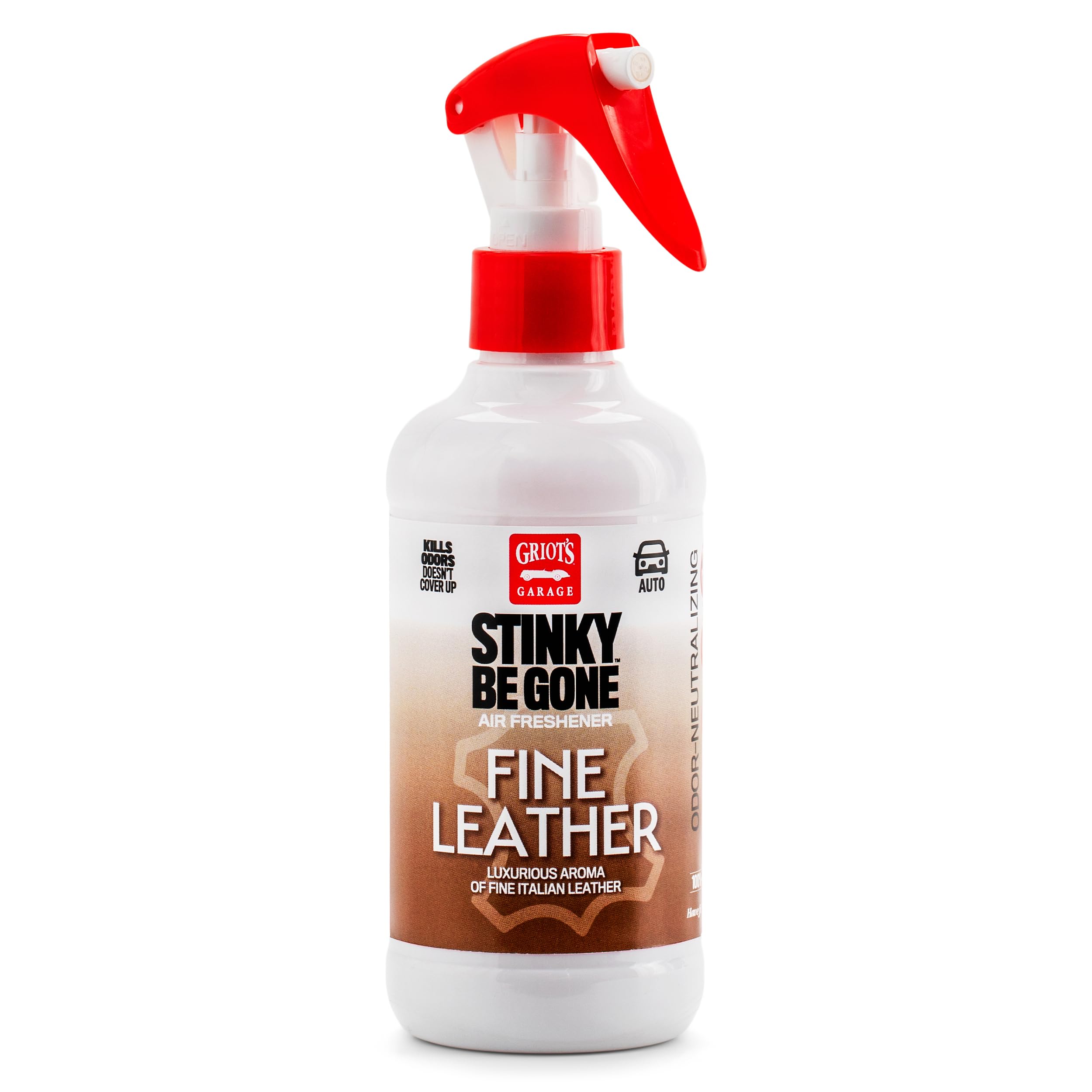 Griot's Garage Stinky-Be-Gone Fine Leather Air Freshener Spray – Odor Remover for Cars, Trucks, and SUVs on Carpets, Floor Mats, and Under Seats, 8oz