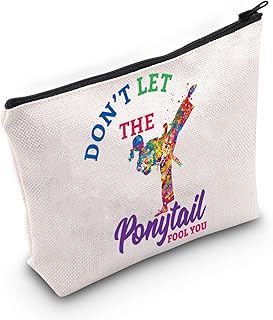Karate Girl Cosmetic Makeup Bag Karate Lovers Gift Dont Let The Ponytail Fool You Martial Arts Zipper Pouch For Women Girls (Ponytail Fool You)