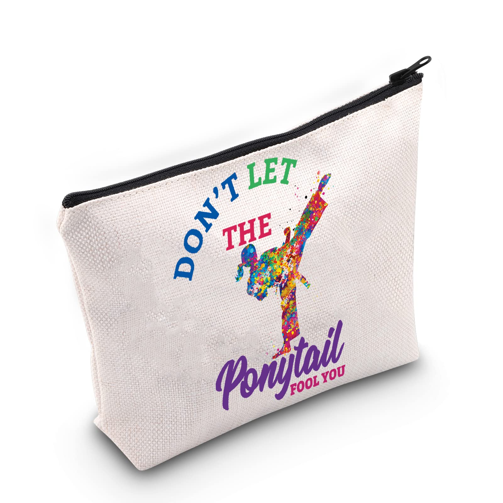 WZMPA Karate Girl Cosmetic Makeup Bag Karate Lovers Gift Dont Let The Ponytail Fool You Martial Arts Zipper Pouch For Women Girls (Ponytail Fool You)