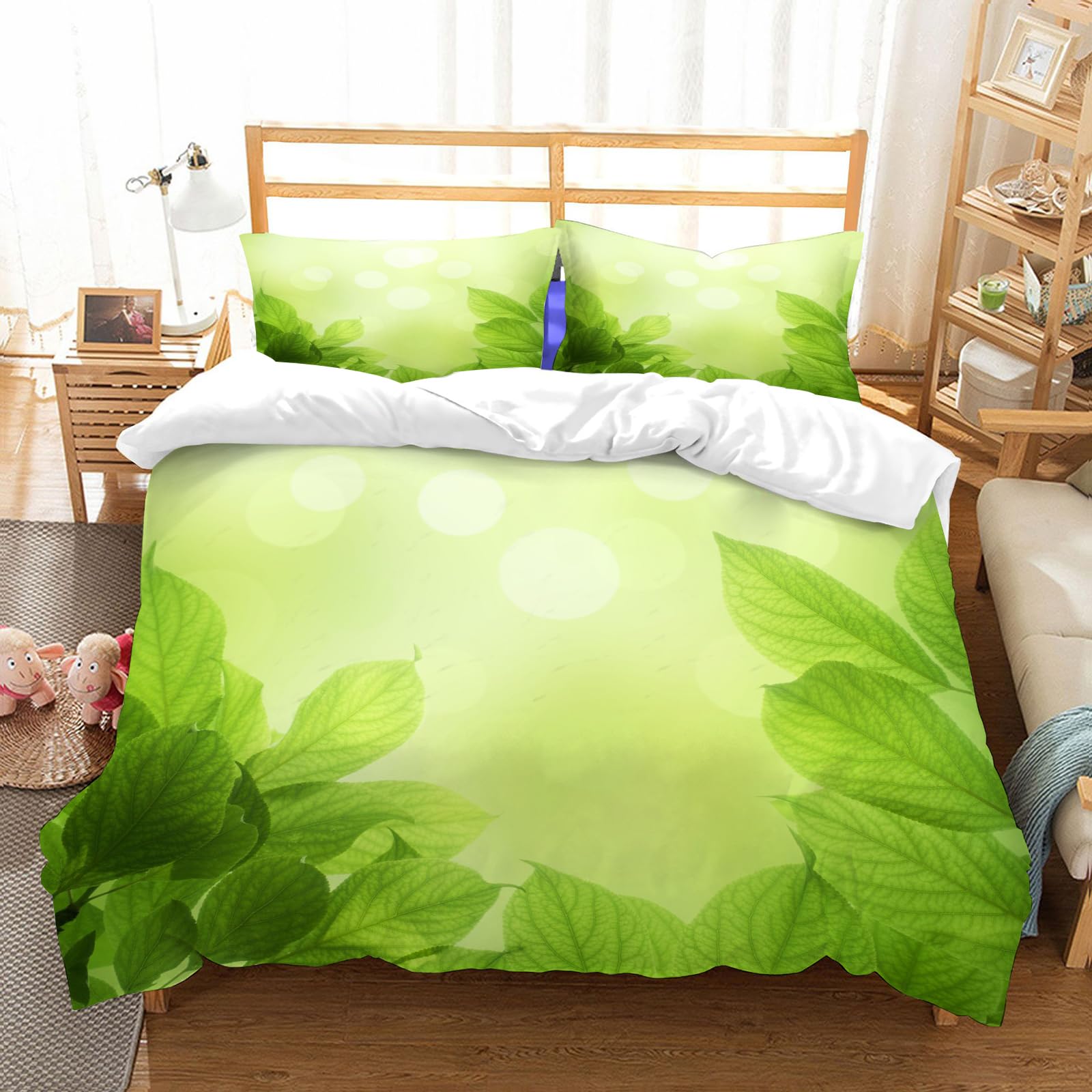 Ensemble de literie feuilles vertes pour une chambre ambiance jungle urbaine