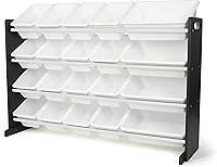 Vista 15 de Humble Crew Organizador de juguetes extra grande con 20 contenedores de plástico – Estantería de almacenamiento gris/blanco con estantes de 4