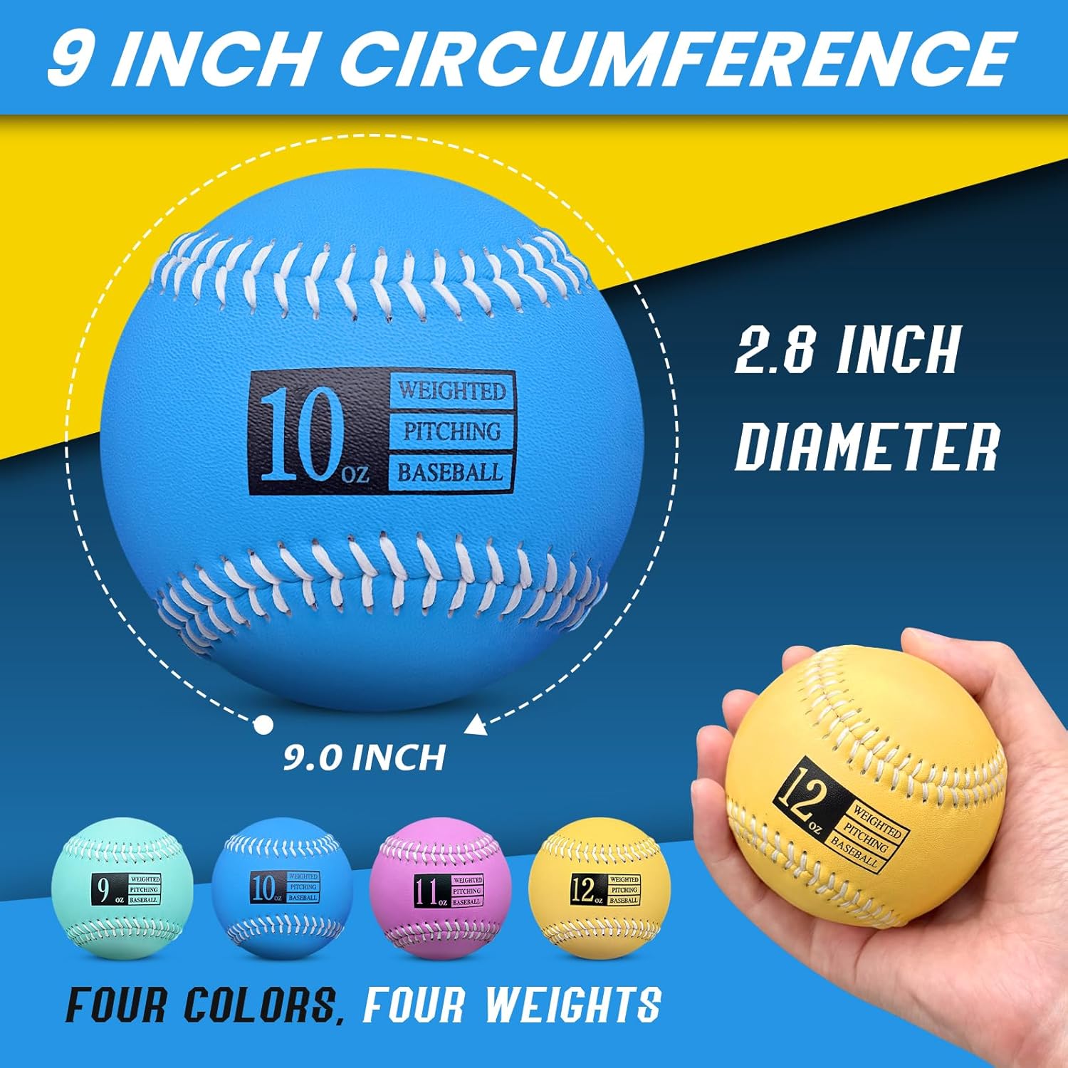 Weighted Baseball, 4-Pack for Strength & Velocity Training, Training Baseballs for All Skill Levels, Weighted Balls for Youth & Adult Baseball or Softball Practice