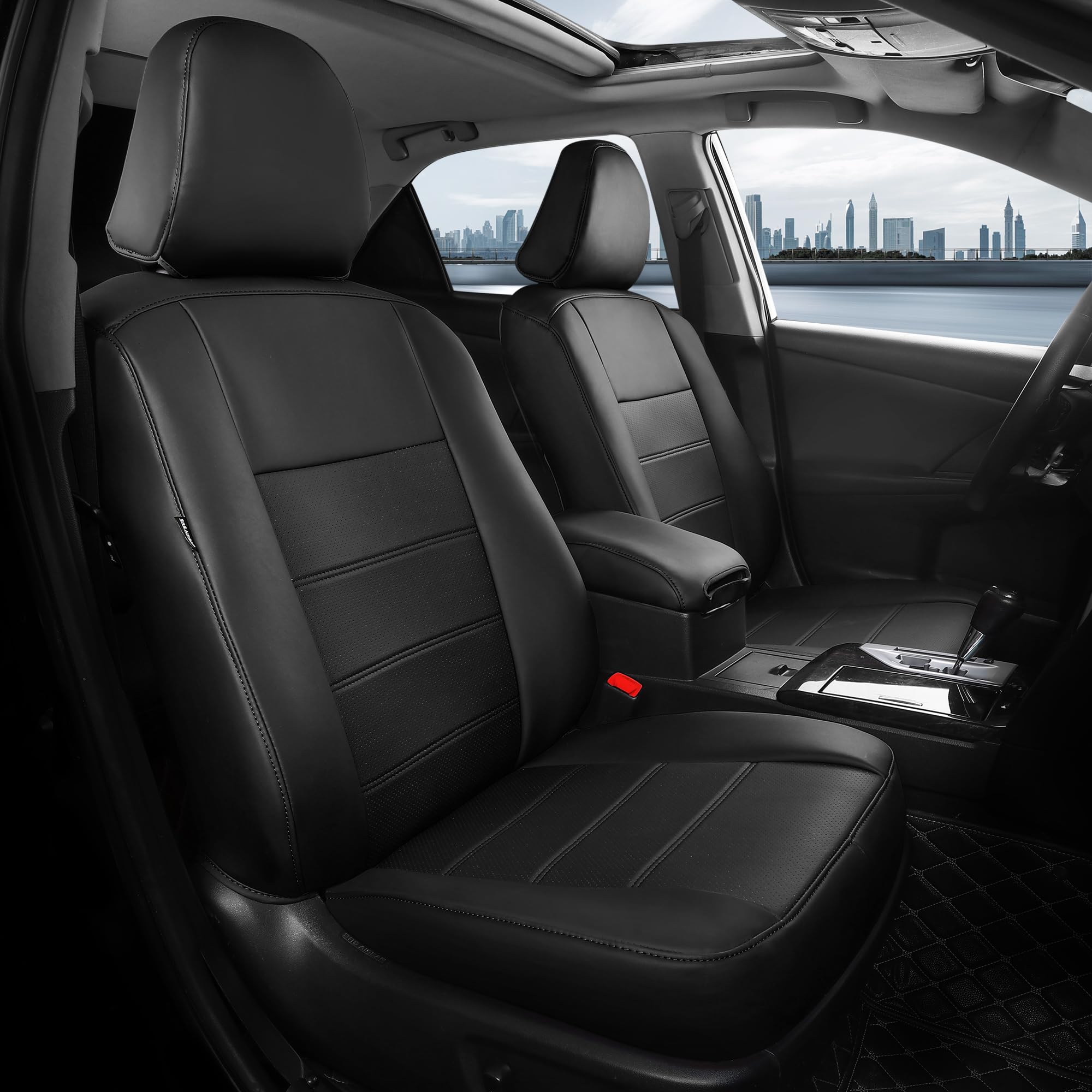 for Toyota Camry Seat Covers L LE XLE 2012 2013 2014 2015 2016 2017, Custom Car Seat Covers Full Set, Waterproof Seat Covers for Cars, Leather Car Seat Cover, Black-Red Not for Hybrid