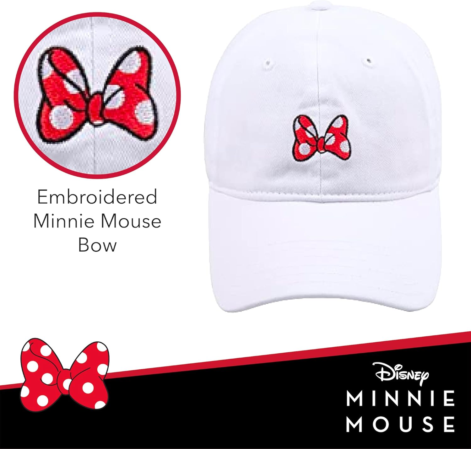 Disney Minnie Mouse Dad Hat, Cotton Adjustable Baseball Cap with Curved Brim - Image 3