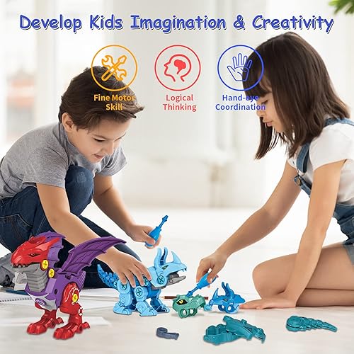 Miniatura 4 de Juguetes de dinosaurio para niños de 3-55-7, juguetes educativos transformadores de dinosaurio 5 en 1, juguetes de construcción STEM para niños de