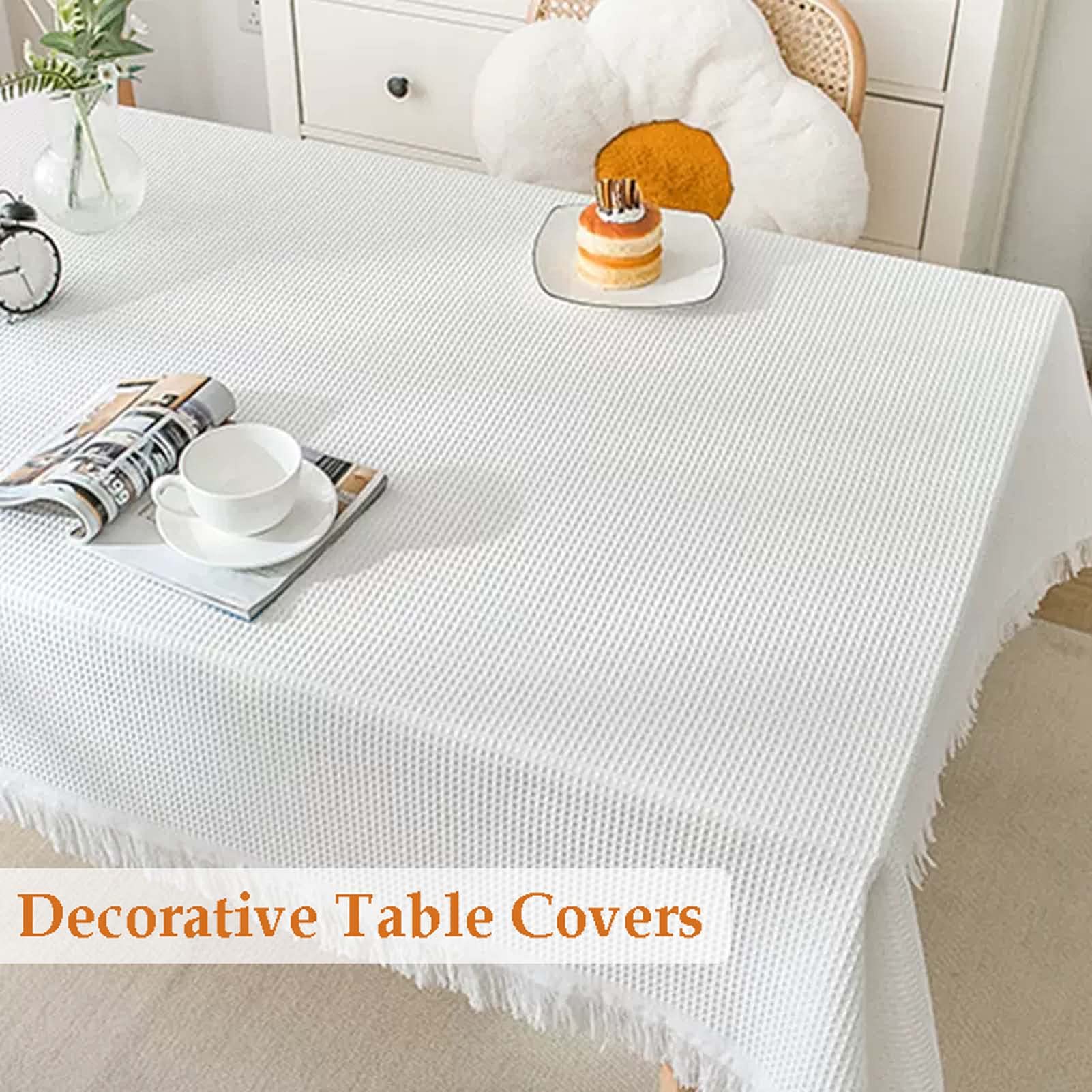 Rectangulaire Anti Tache Nappe 180x340cm, Nappe De Table Lavable en Coton Et Lin, Nappe Tassel, Nappe De Table Elégante, pour Cuisine Table À Manger