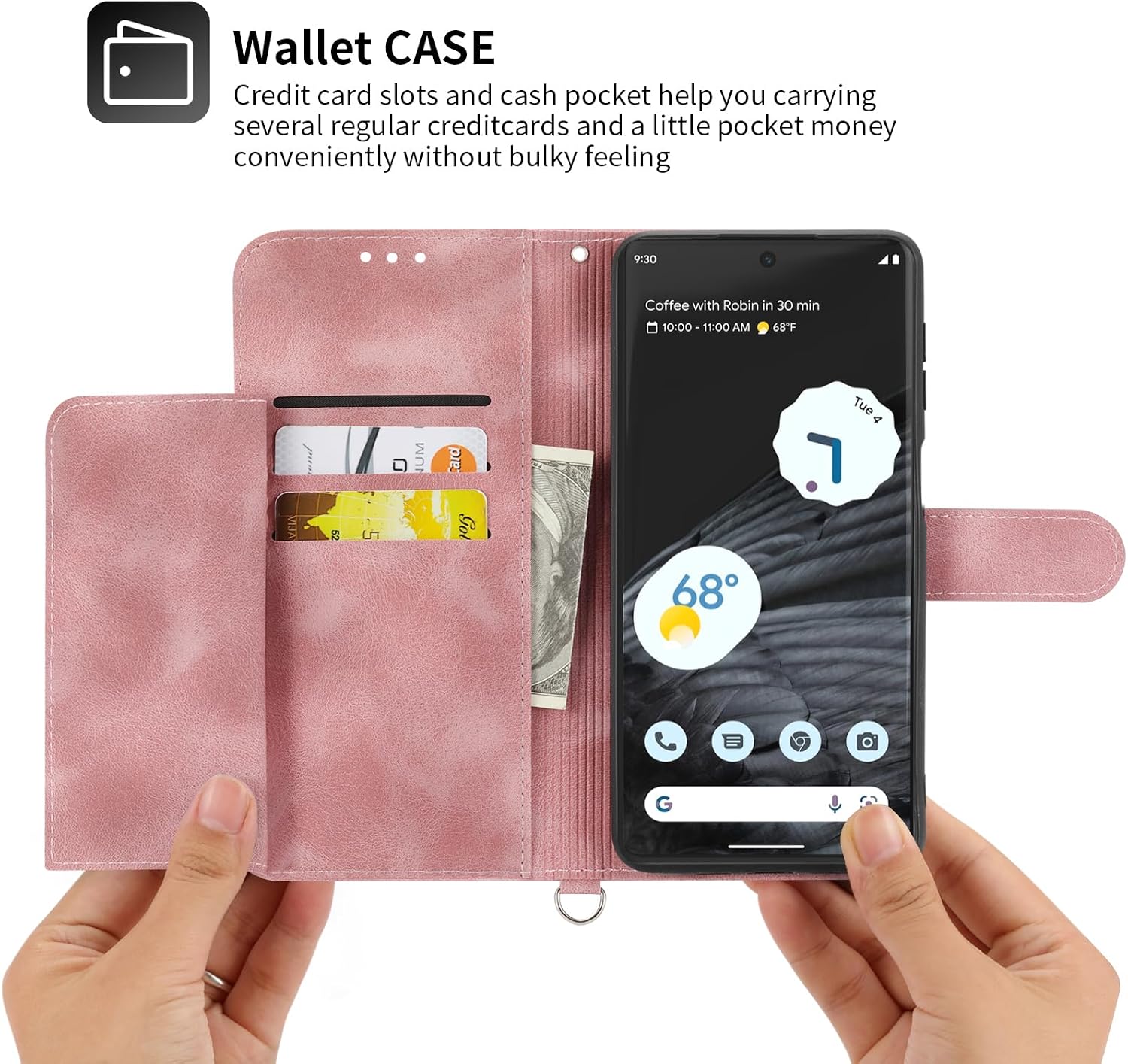 Wallet Case for Google Pixel 7 Pro 5G with Wrist Strap Crossbody Shoulder Strap, Embossed PU Leather Flip Cell Phone Accessories Cover for Pixel7Pro Pixel7 XL Seven 7Pro 6.7 Women Girls Pink
