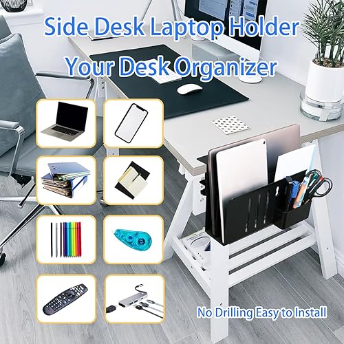 Miniatura 6 de SUMHEN Desk Side Storage, Hanging Desk Organizer with Magnetic Pen Holder,No Drill Under Desk Cable Management Tray,Under Desk Laptop Holder for