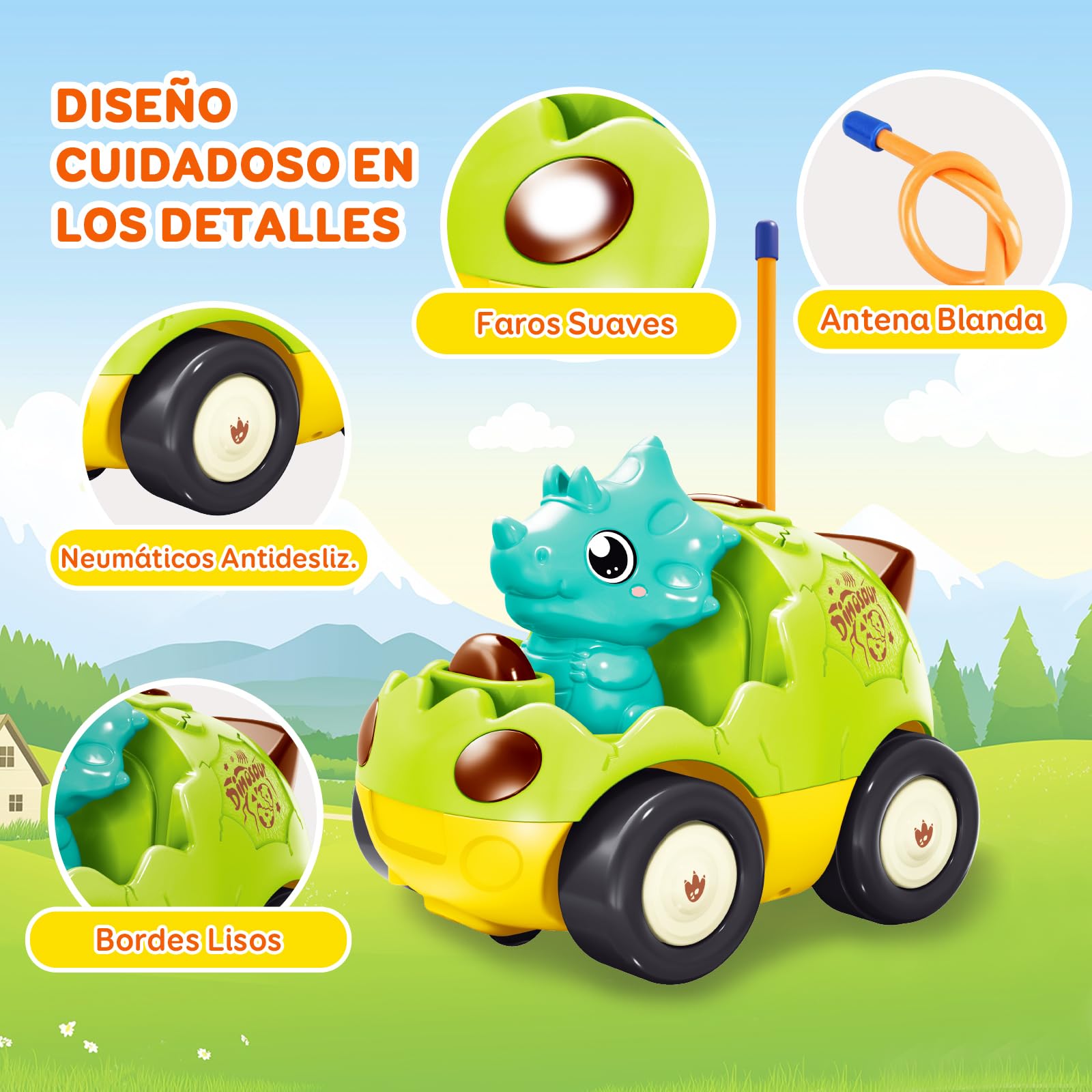 Pup Go Coche de Dinosaurio RC Cartoon para Niños Pequeños 18 Meses+ con Música y 2 Muñecas Intercambiables, Primer Coche de Control Remoto para Niños y Niñas, Cumpleaños o Navidad
