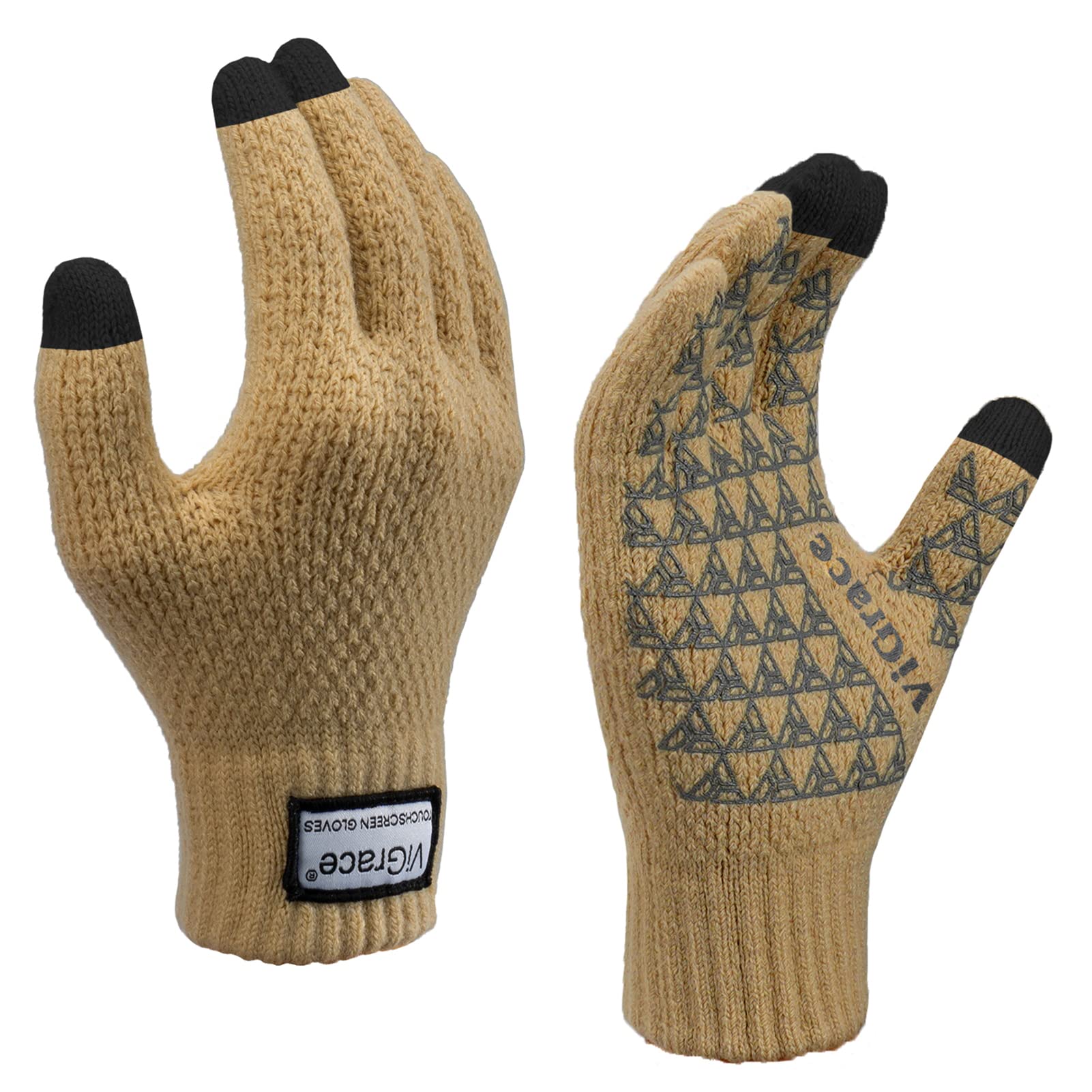 ViGrace Winter Warm Touchscreen Gloves for Men and Women Touch Screen Fleece Lined Knit Anti-Slip Wool Glove