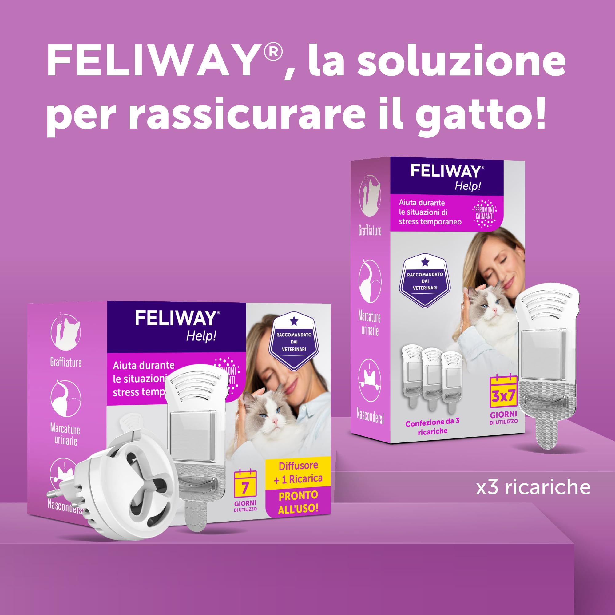FELIWAY Help! Kit Diffusore Calmante per Gatti – 7 Giorni – Aiuta a tranquillizzare il tuo gatto ogni giorno o in occasioni stressanti. Raccomandato dai veterinari, Clinicamente testato.