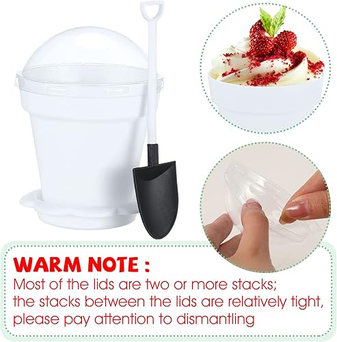 Miniatura 4 de Paquete de 50 tazas de plástico para tartas de postre con tapa, pala, cuchara, bandeja inferior, tazas de postre, helado, yogur, recipientes para