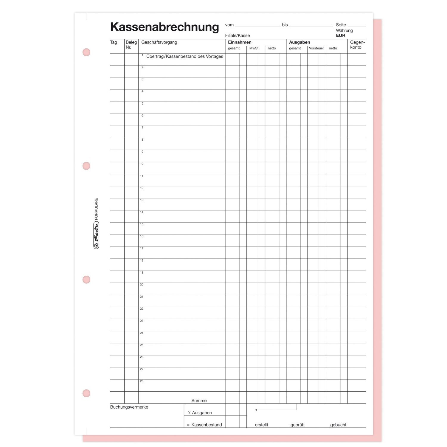 Herlitz 882415 Kassenabrechnungsbuch 502, Karton, A4, 2x50 Blatt blau (5er Spar-Pack)