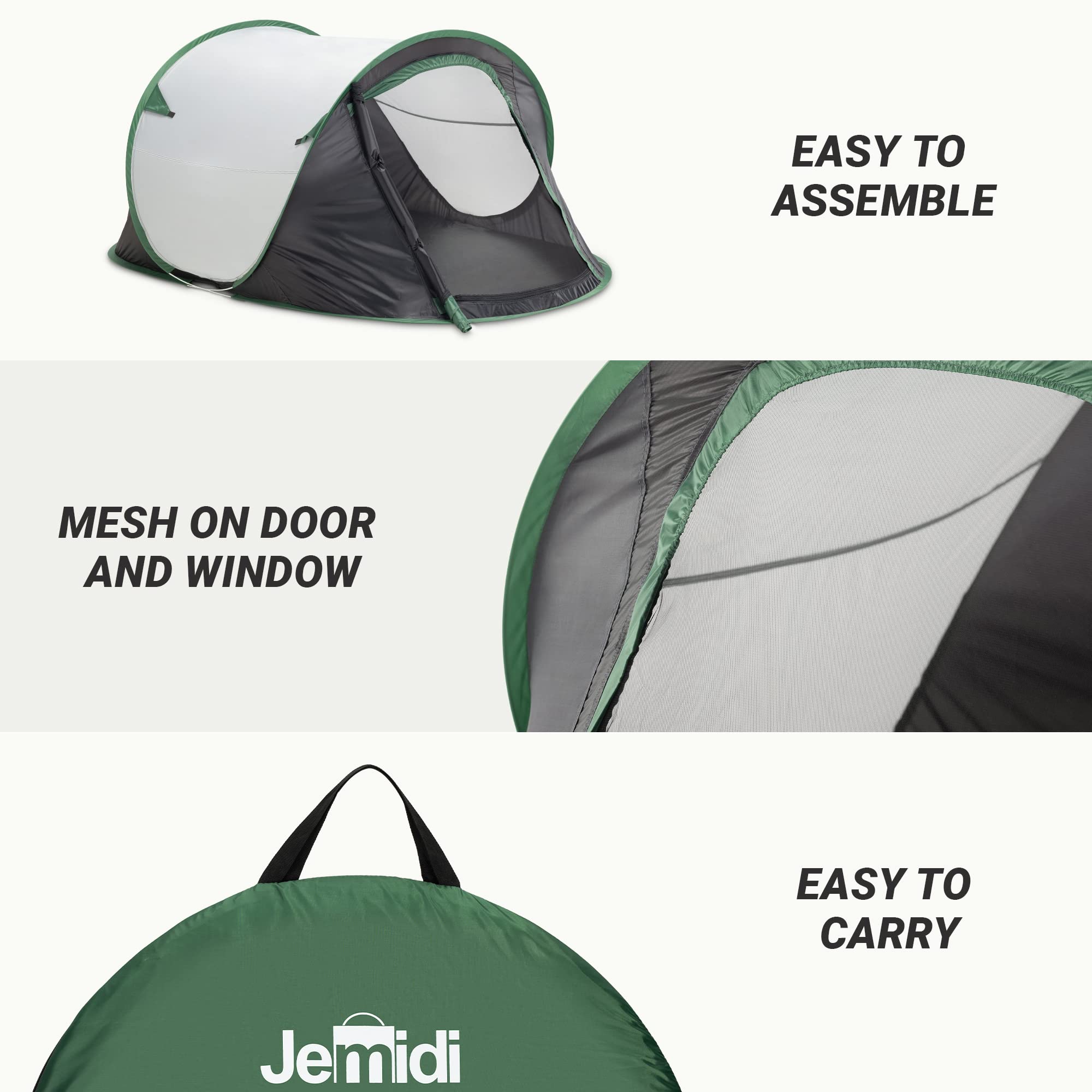 JEMIDI Pop Up Zelt Für 2 Personen – Wasserdicht (2000 Mm), Schnellaufbauend, Leicht (1,4 Kg), Inkl. Tragetasche & Heringe JEMIDI Pop Up Zelt Für 2 Personen – Wasserdicht (2000 Mm), Schnellaufbauend, Leicht (1,4 Kg), Inkl. Tragetasche & Heringe