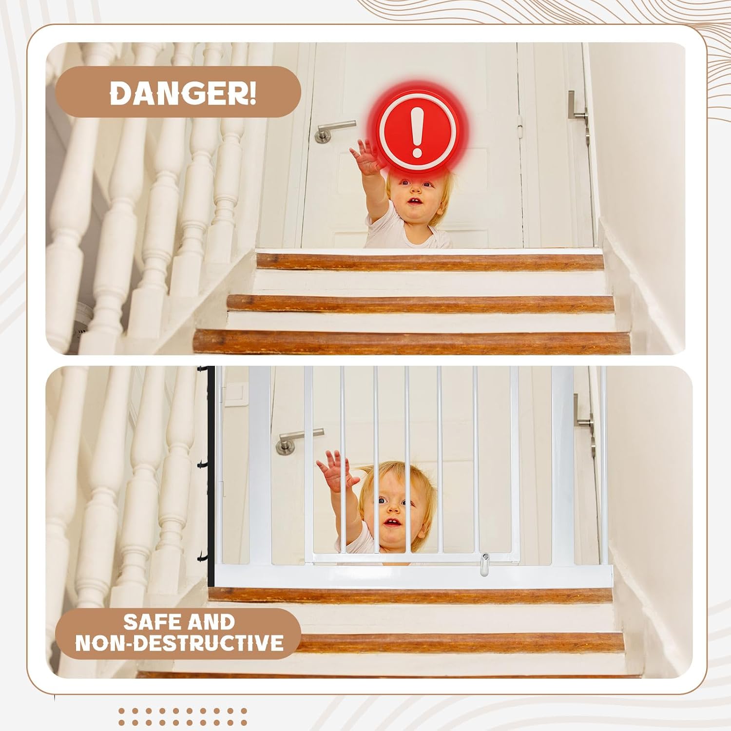 Chunful 1 Pack Universal Baby Gate Banister Adapter Wood No Hole Stairway Banister Adapter Mounting Kit for Pet Fit Round, Square, Irregular Post up to 42" Tall, Gate Not Included (Black)