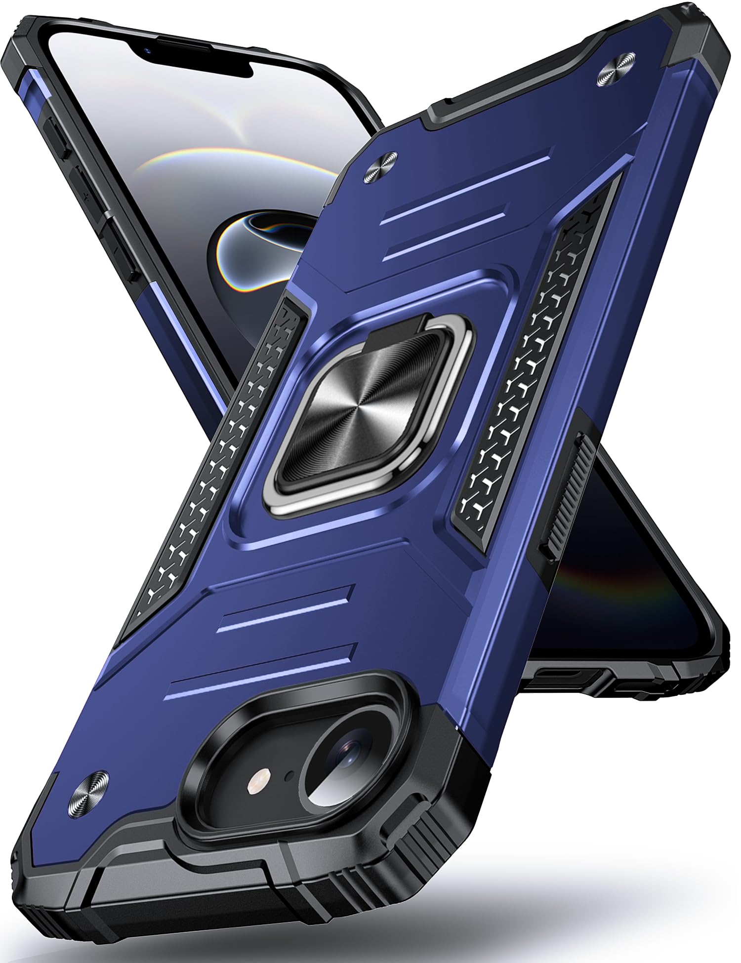 DASFOND Military Rugged Case for iPhone 17e & iPhone 16e Case with Ring Holder, Military Grade Shockproof Protective Cover with Metal Ring Kickstand [
