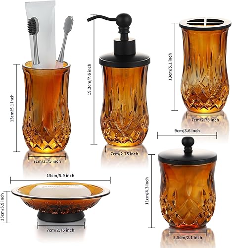 Miniatura 6 de PYZX-HOME Juego completo de accesorios de baño de cristal, juego completo de accesorios de baño de 5 piezas, incluye dispensador de loción,