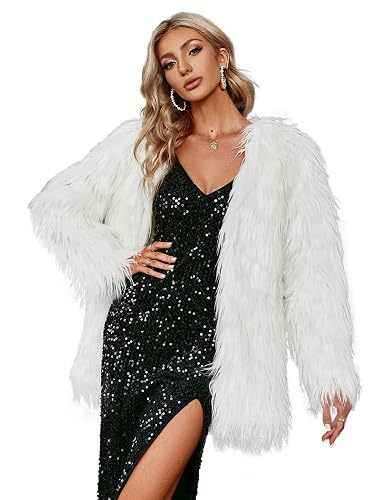 Simplee Apparel Women's Long Sleeve Fluffy Faux Fur Warm Coat