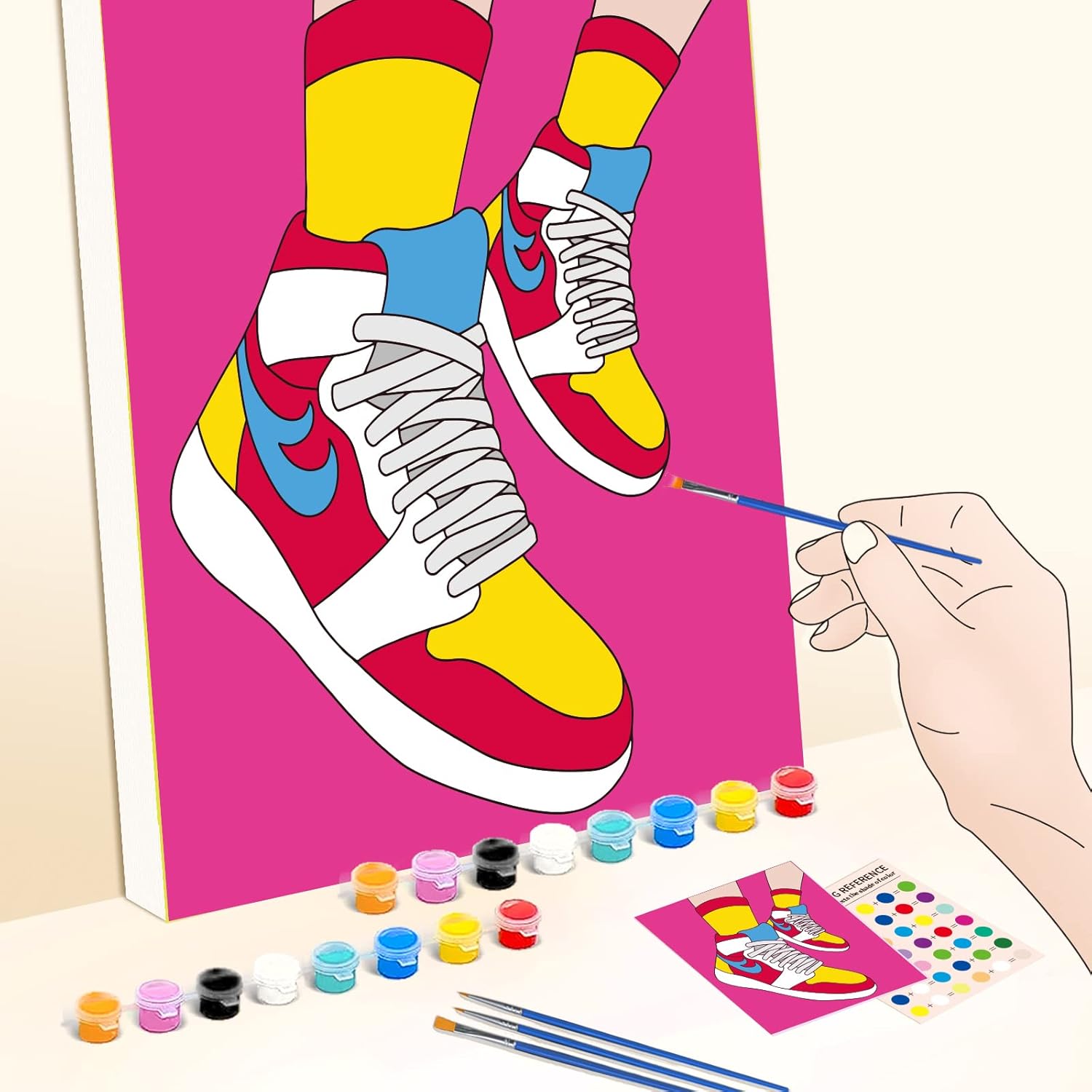 WEBEEDY 4 Pack Pre Drawn Canvas Sneaker Painting Kit 8x10 Inch Pre-Sketched Sports Shoes Canvas for Adult, Sip and Paint Kit for Valentine's Day Wedding Date Night Christmas Party Favor Gift