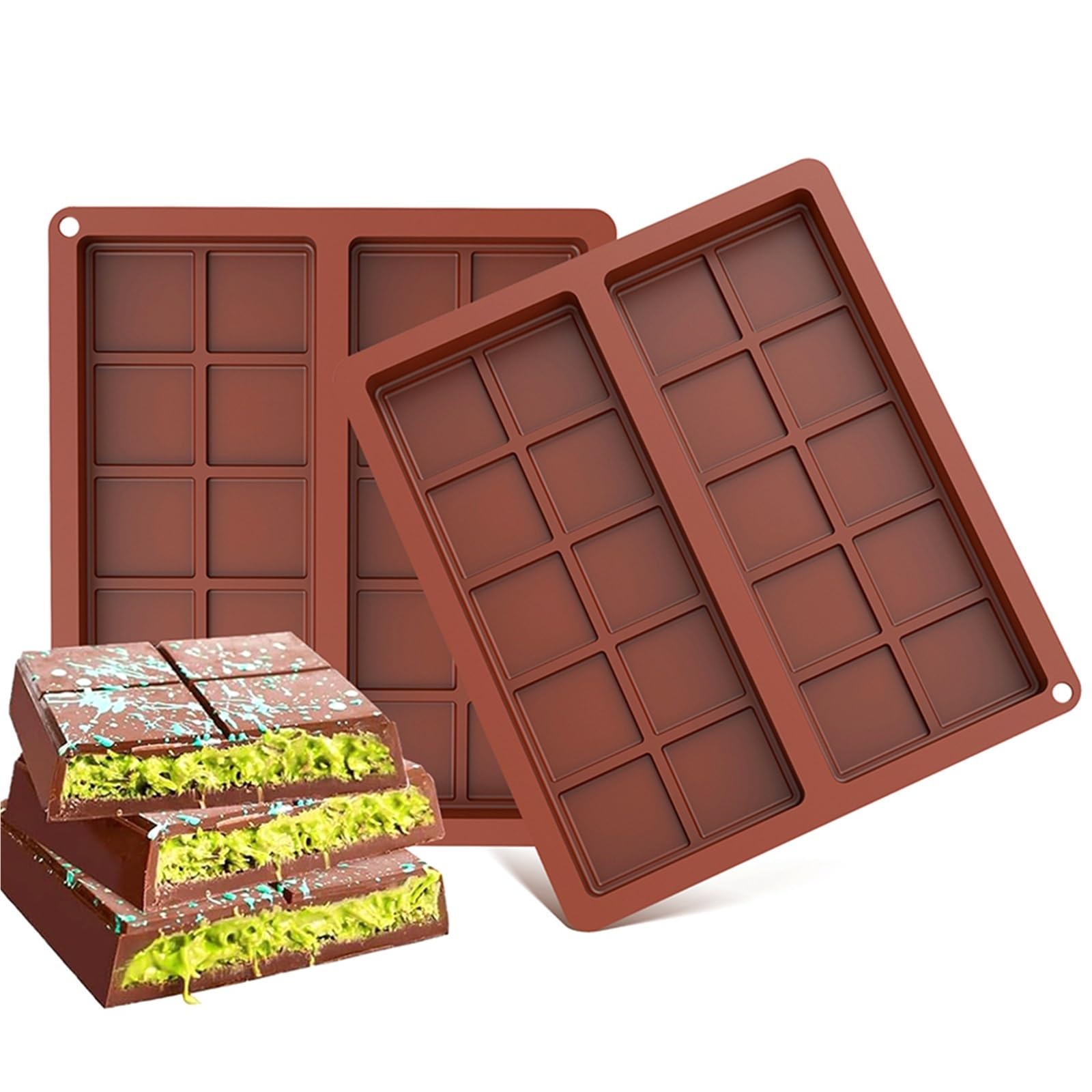 Molde de silicona for chocolate (2/4 unidades, 20 cavidades), antiadherente, rectangular, for galletas y Utensilios repostería for el hogar Para Repostería Y Postres(Brown4pcs)