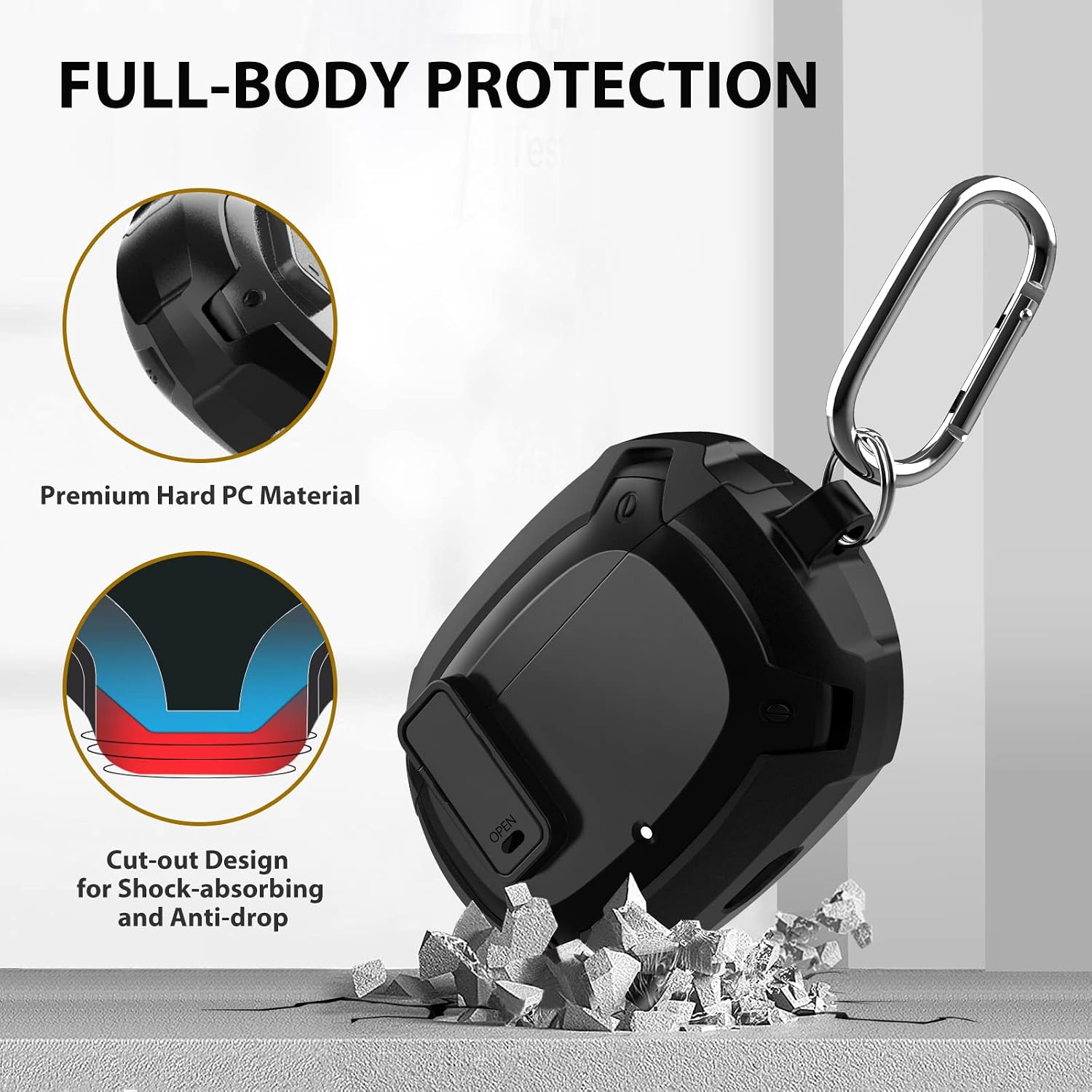 iMangoo for Beats Studio Buds Case Cover, Shockproof Full-Body Protection Rugged Sleeve TPU Solid Armor Shell for Beats Studio Earbuds Headphones with Security Lock Latch and Carabiner Black