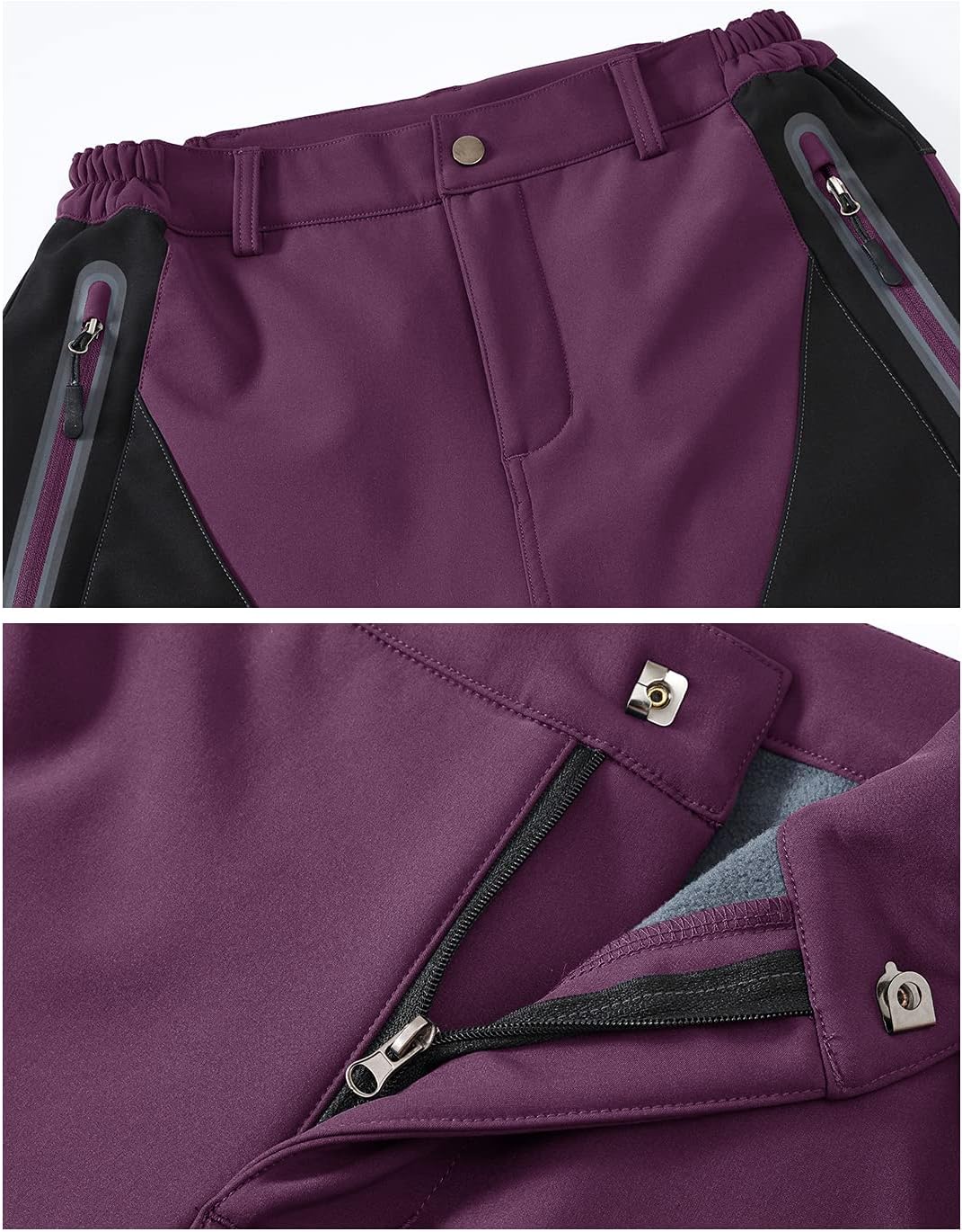 BGOWATU Women's Waterproof Windproof Ski Snow Pants Fleece Lined Warm Hiking Insulated Softshell Pant Purple M : Sports & Outdoors