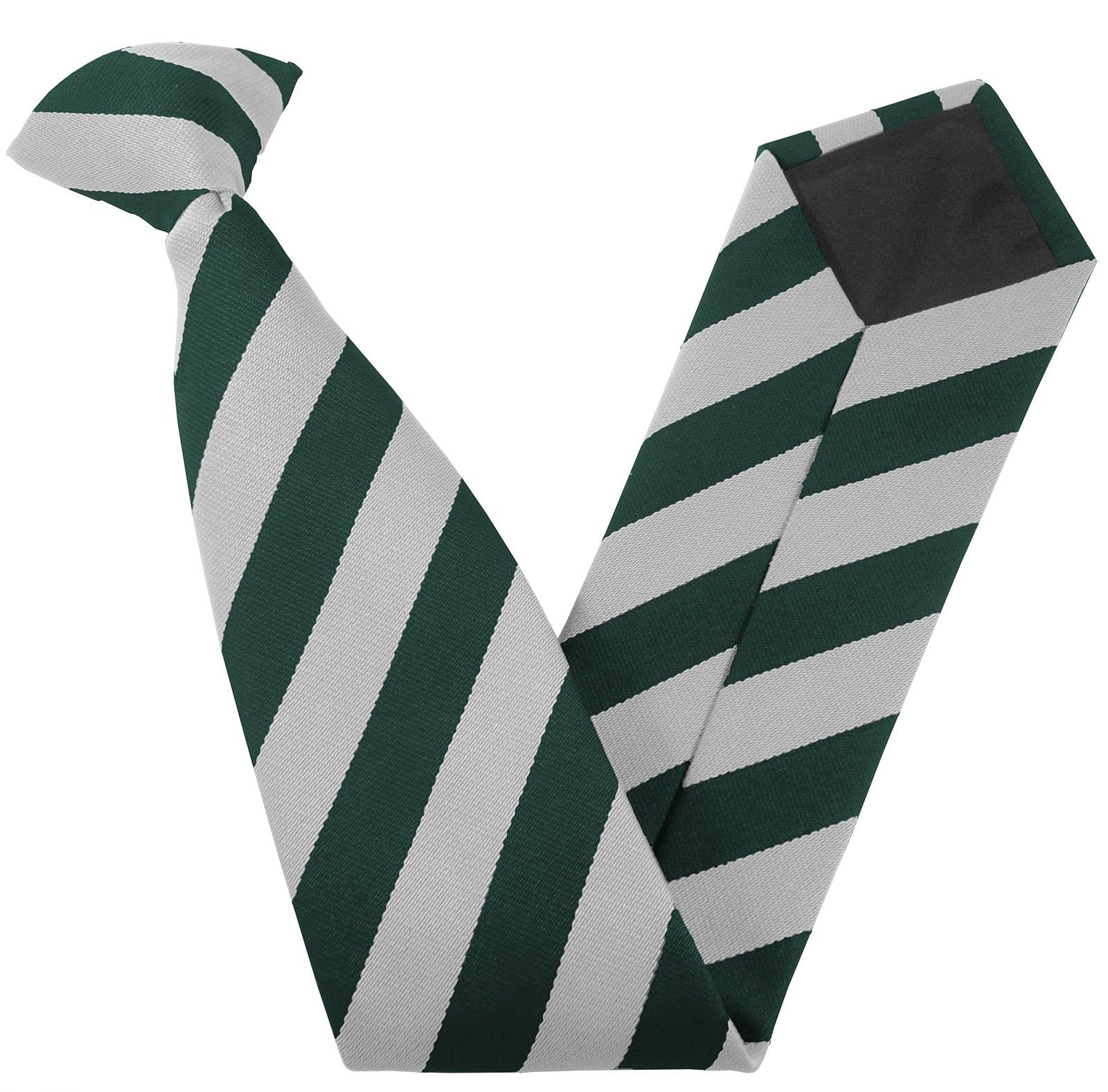 Great British Tie Club Men's Adult Block Stripe Clip On Neck Ties (White & Bottle)