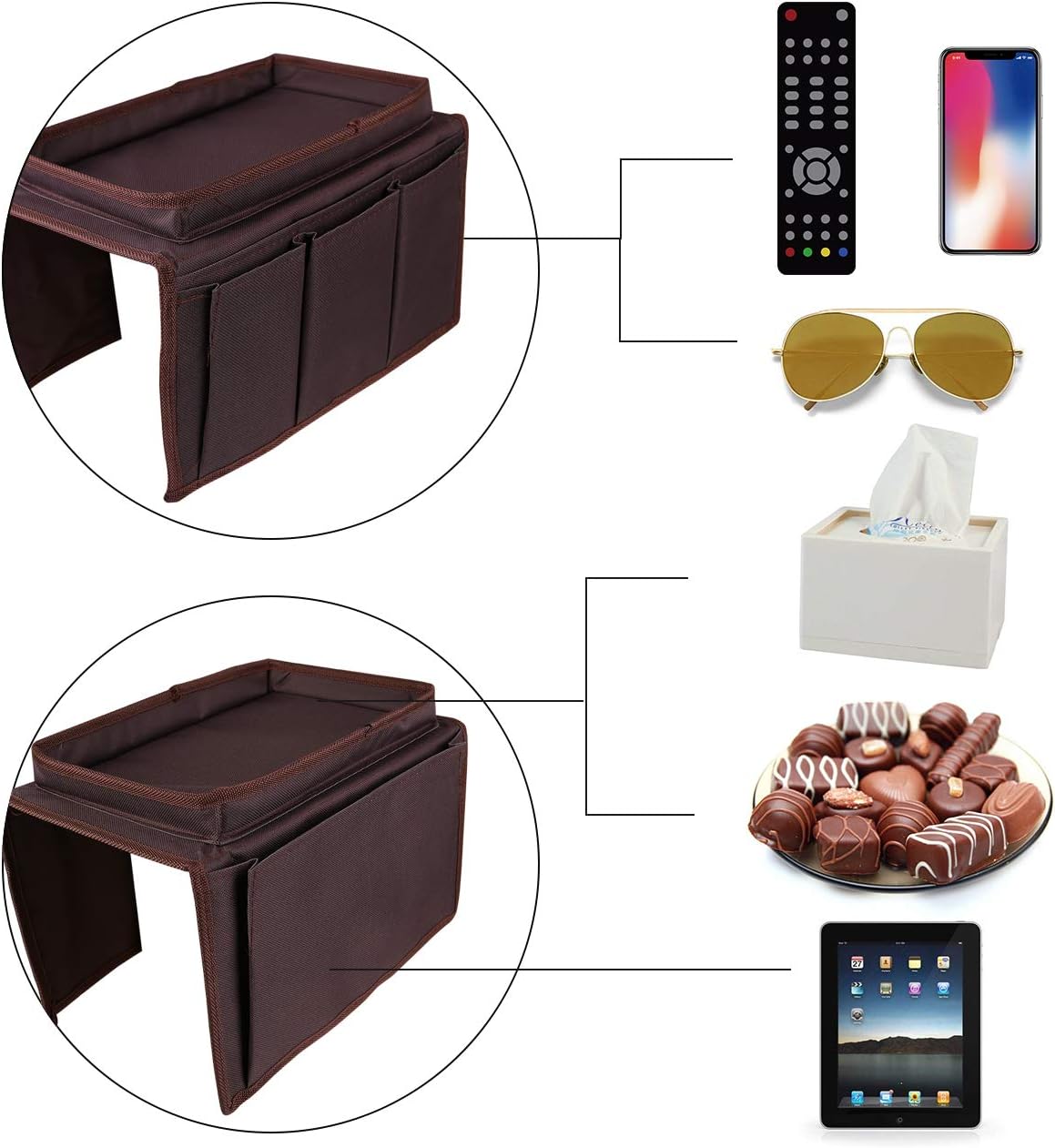 OOTSR Sofa Chair Organizer Holder, Couch TV Remote Storage Organizer with Pockets for Recliner Armchair Snacks Glasses Smartphone Magazines iPad