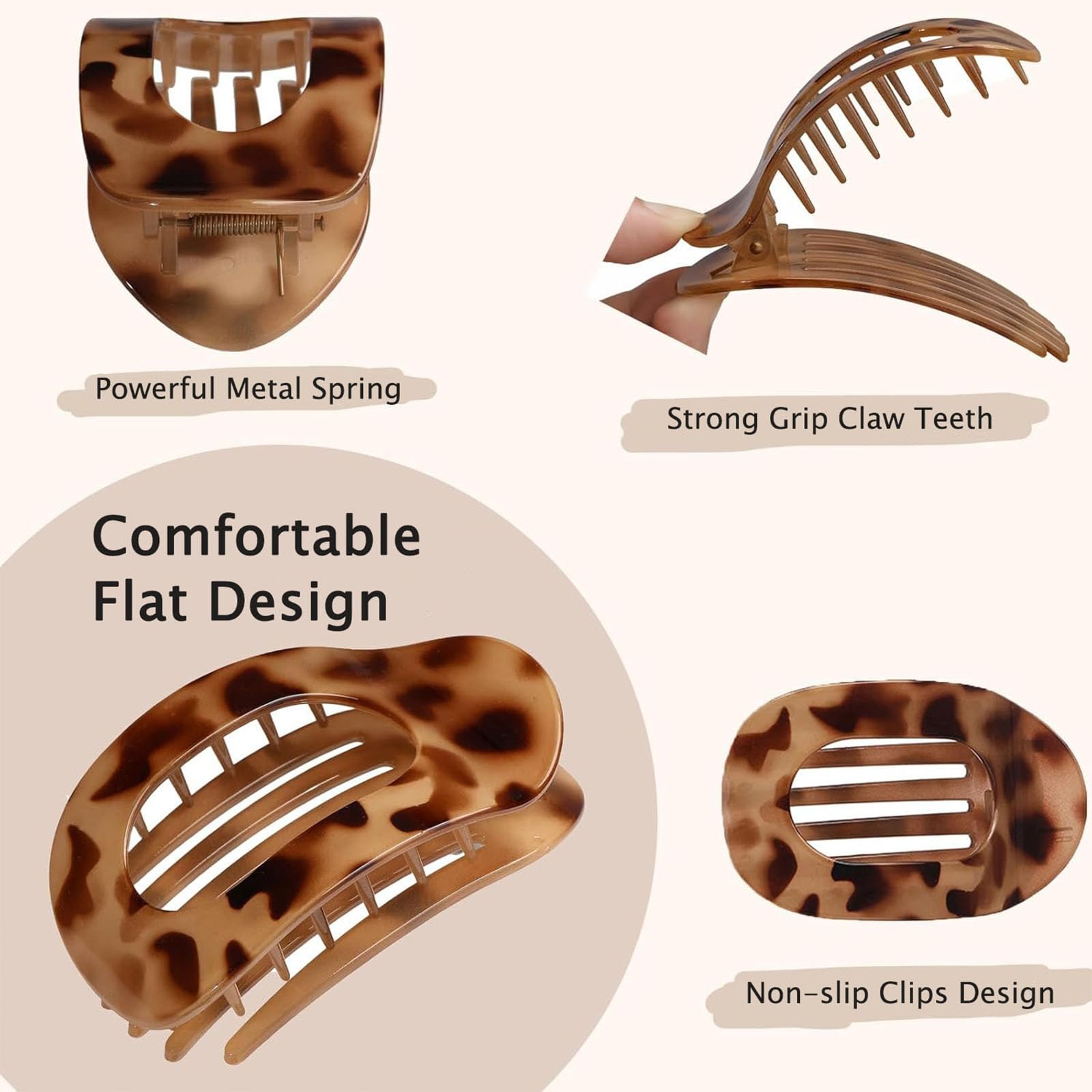 Somnr 6 Pack Flat Hair Claw Clips for Women Lay Flat Hair Clips, Strong Hold for Thick/Thin/Curly Hair - Image 3