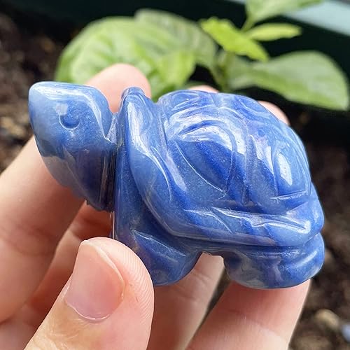 Miniatura 3 de Estatua de tortuga de piedra de 2 pulgadas, figura de tortuga tallada a mano, escultura Fengshui, decoración del hogar, aventurina azul