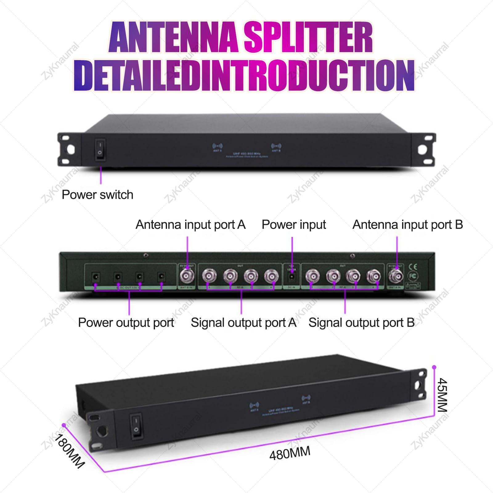 Sistema di distribuzione di antenne wireless a 8 canali per microfono wireless UHF, antenna attiva a paletta, 8/16 uscite + 2 porte di cascata, amplificatore di segnale per microfono a 16 ingress