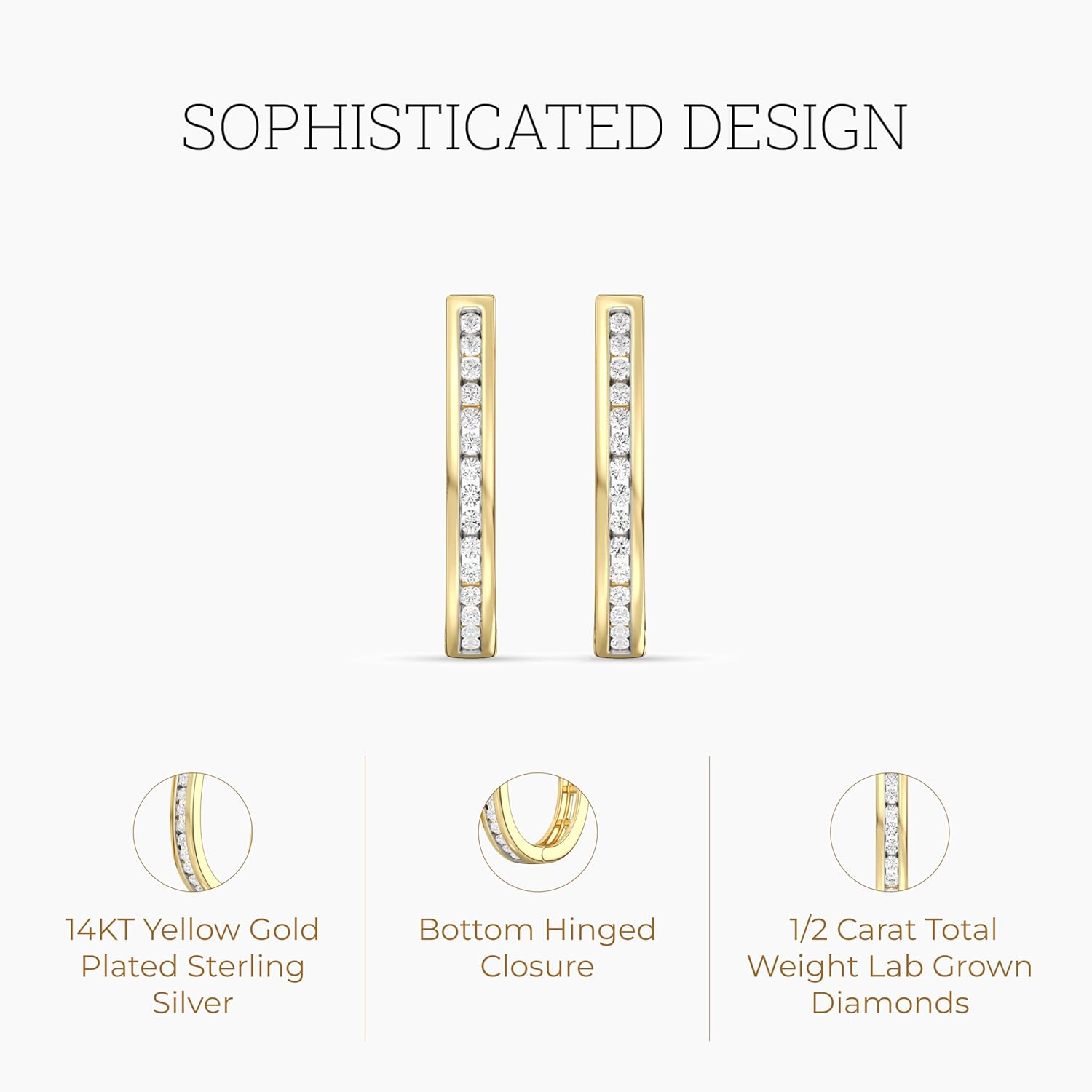Gilded Lab-Grown Diamond Channel Set Hoop Earrings for Women in 925 Sterling Silver and 14KT Yellow Gold Plated Silver | Hypoallergenic Fine Jewelry | Hinged Closure | SI1 Clarity, F Color |1/4,1/2, 1 Carat Total Weight - Image 2